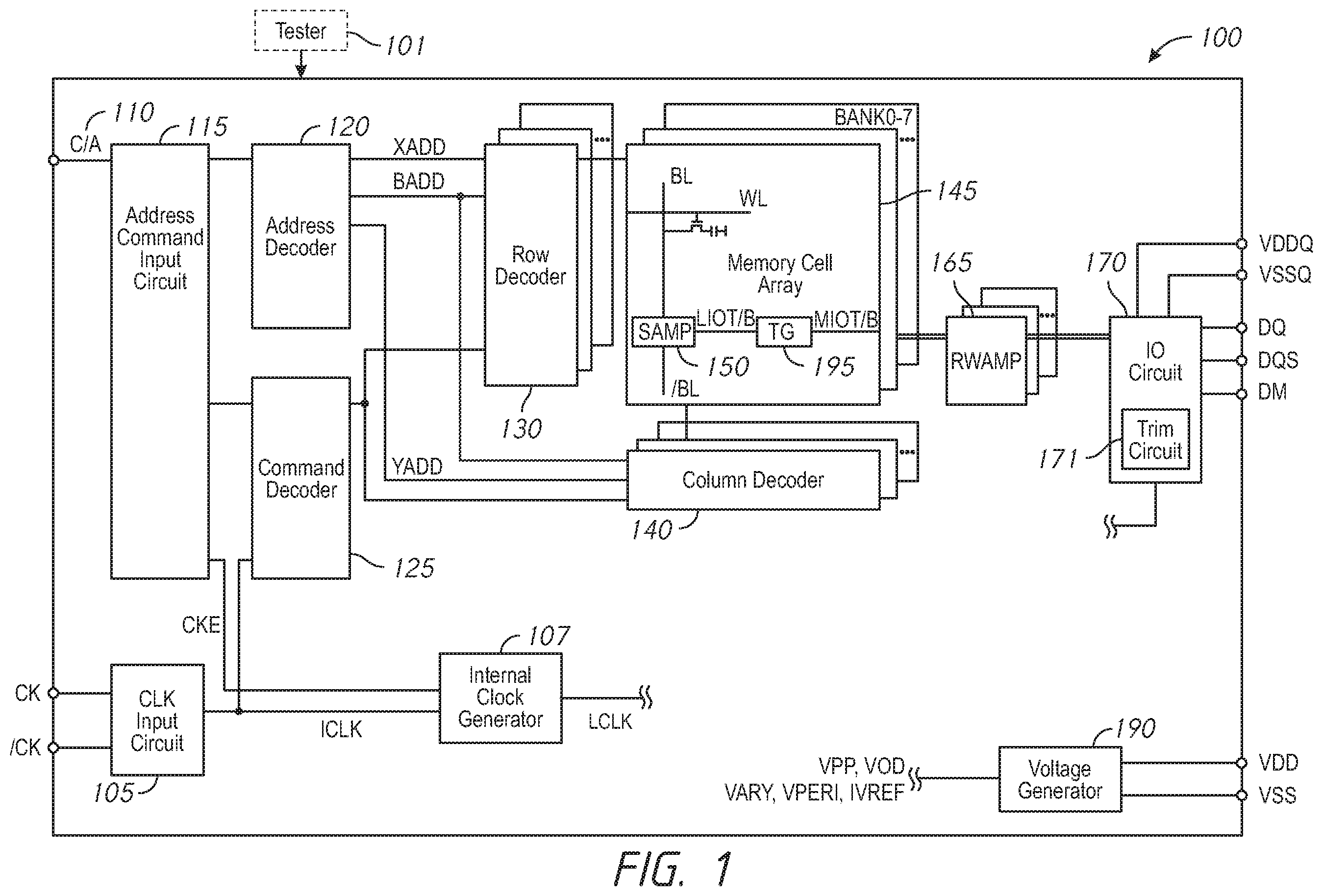 Patent US11810641 — Apparatuses and method for trimming input buffers based on identified mismatches — Figure 1