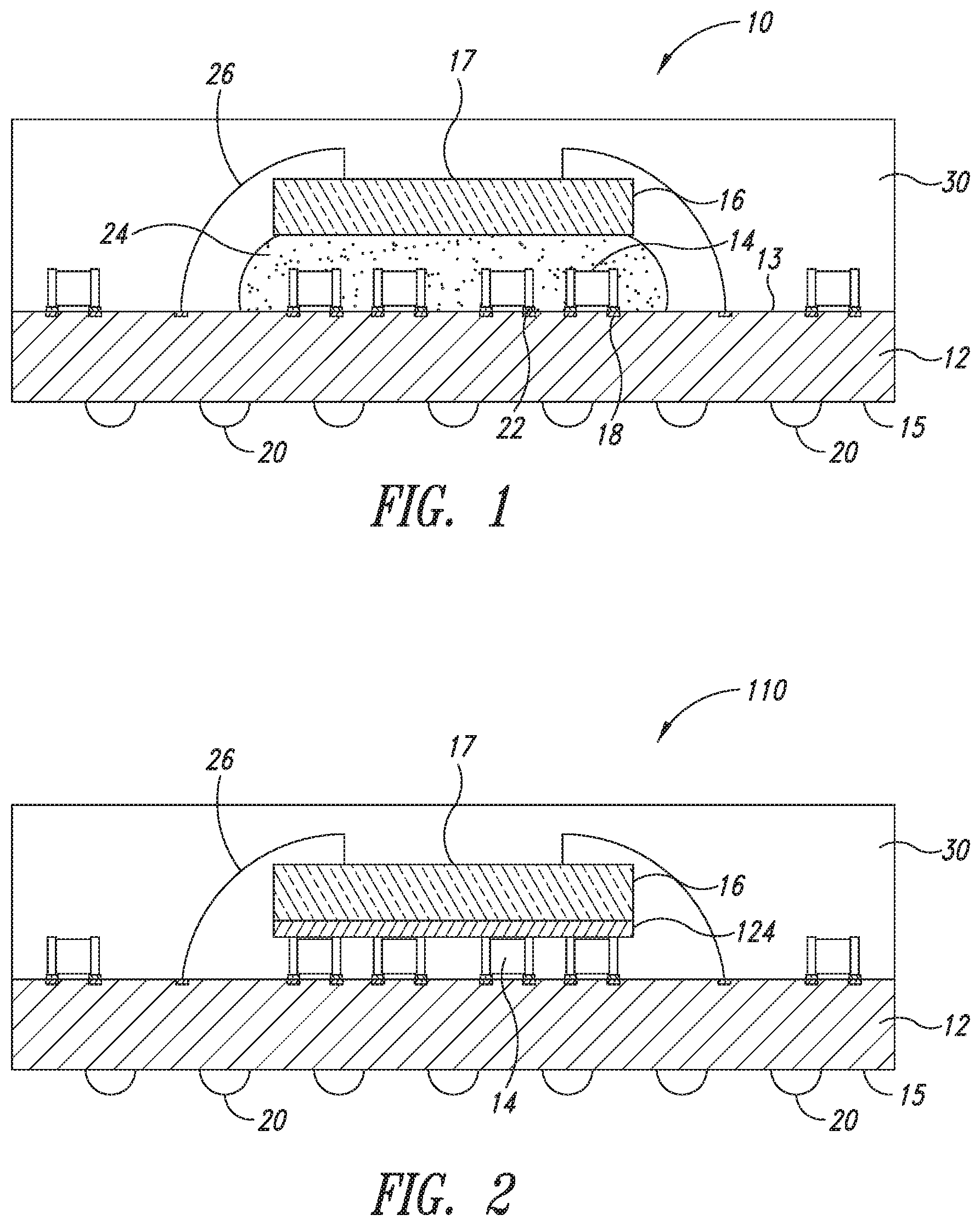 Patent US11810839 — Semiconductor package with die stacked on surface mounted devices — Figure 1