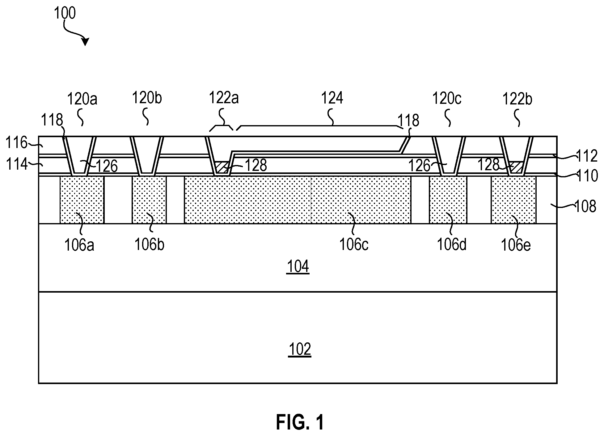 Patent US11810854 — Multi-dimensional vertical switching connections for connecting circuit elements — Figure 1