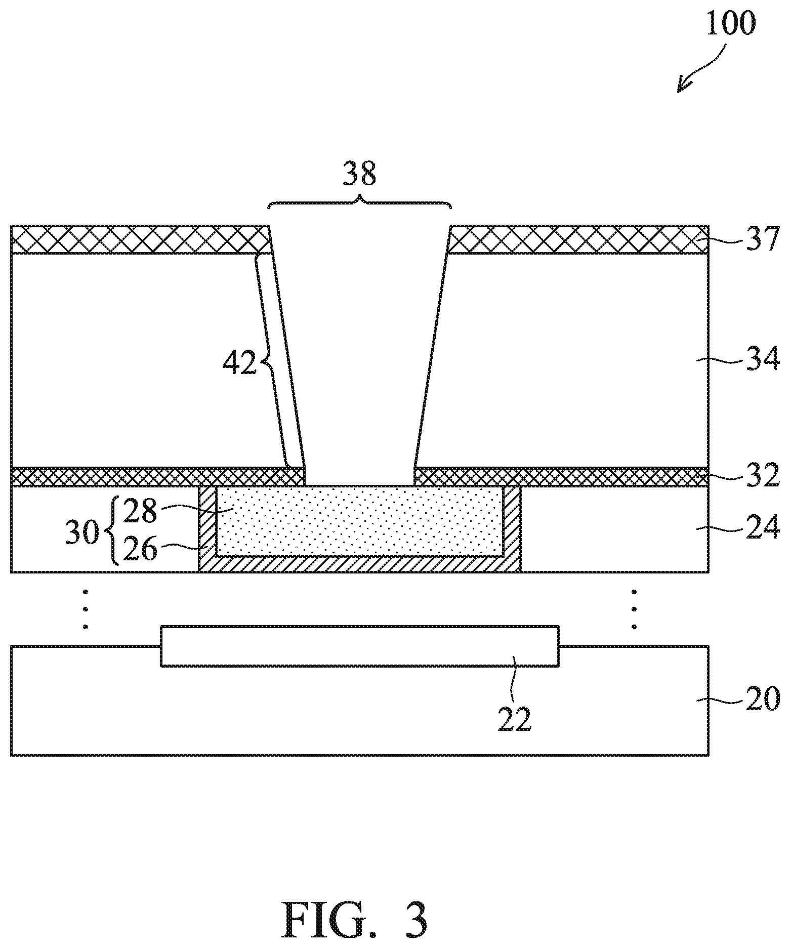Patent US11810857 Figure 3 – Via for semiconductor device and method
