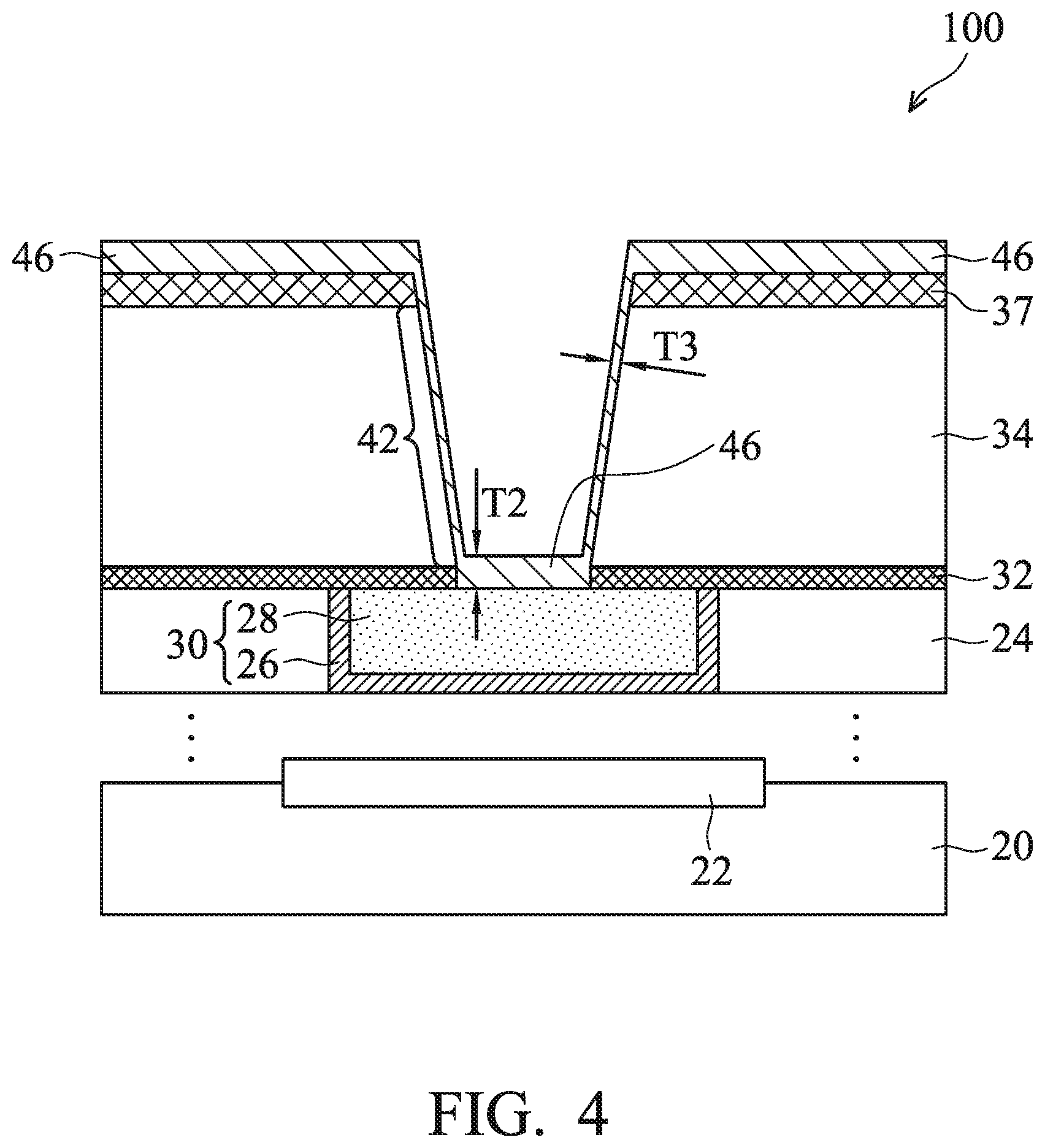 Patent US11810857 Figure 4 – Via for semiconductor device and method