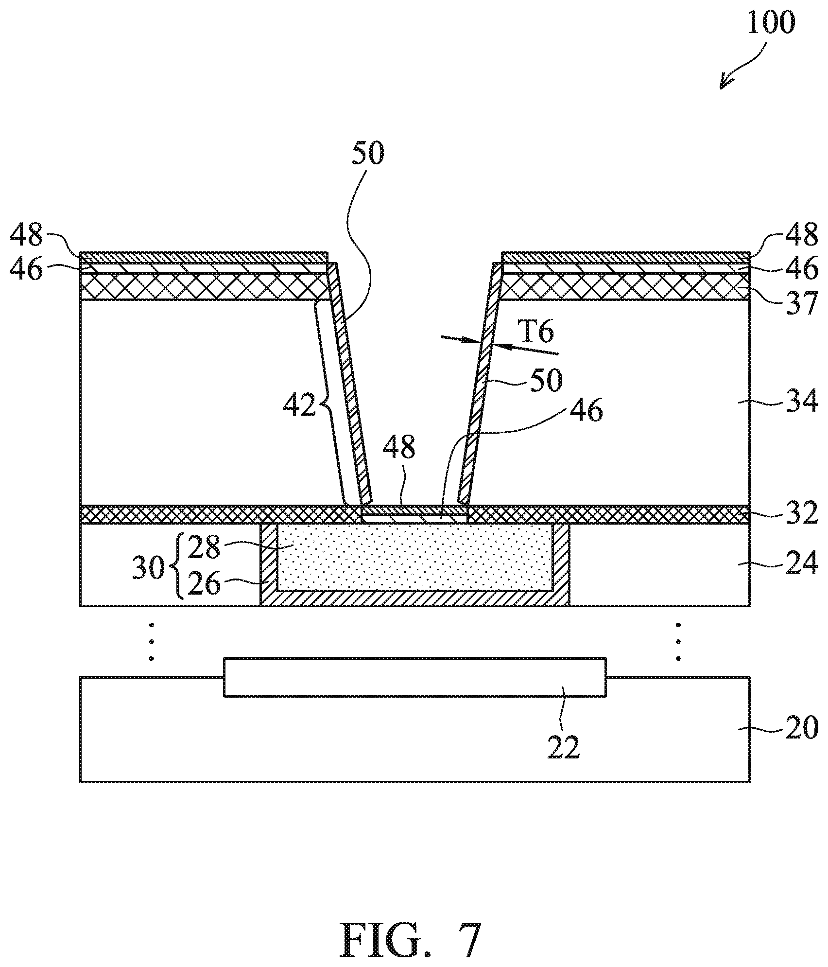 Patent US11810857 Figure 7 – Via for semiconductor device and method