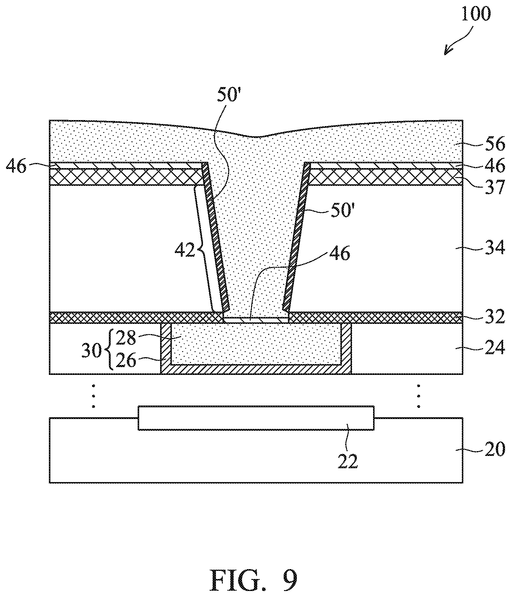 Patent US11810857 Figure 9 – Via for semiconductor device and method