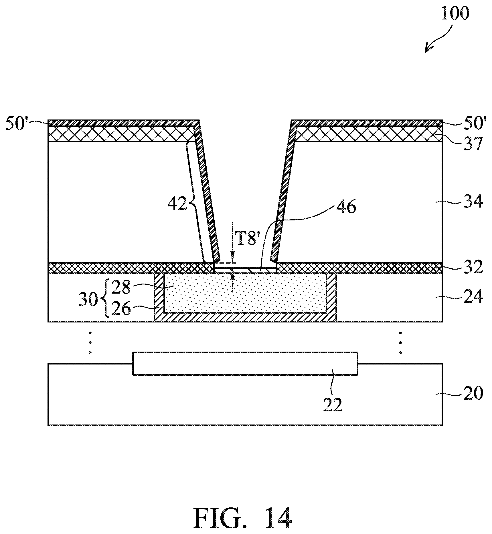 Patent US11810857 Figure 14 – Via for semiconductor device and method