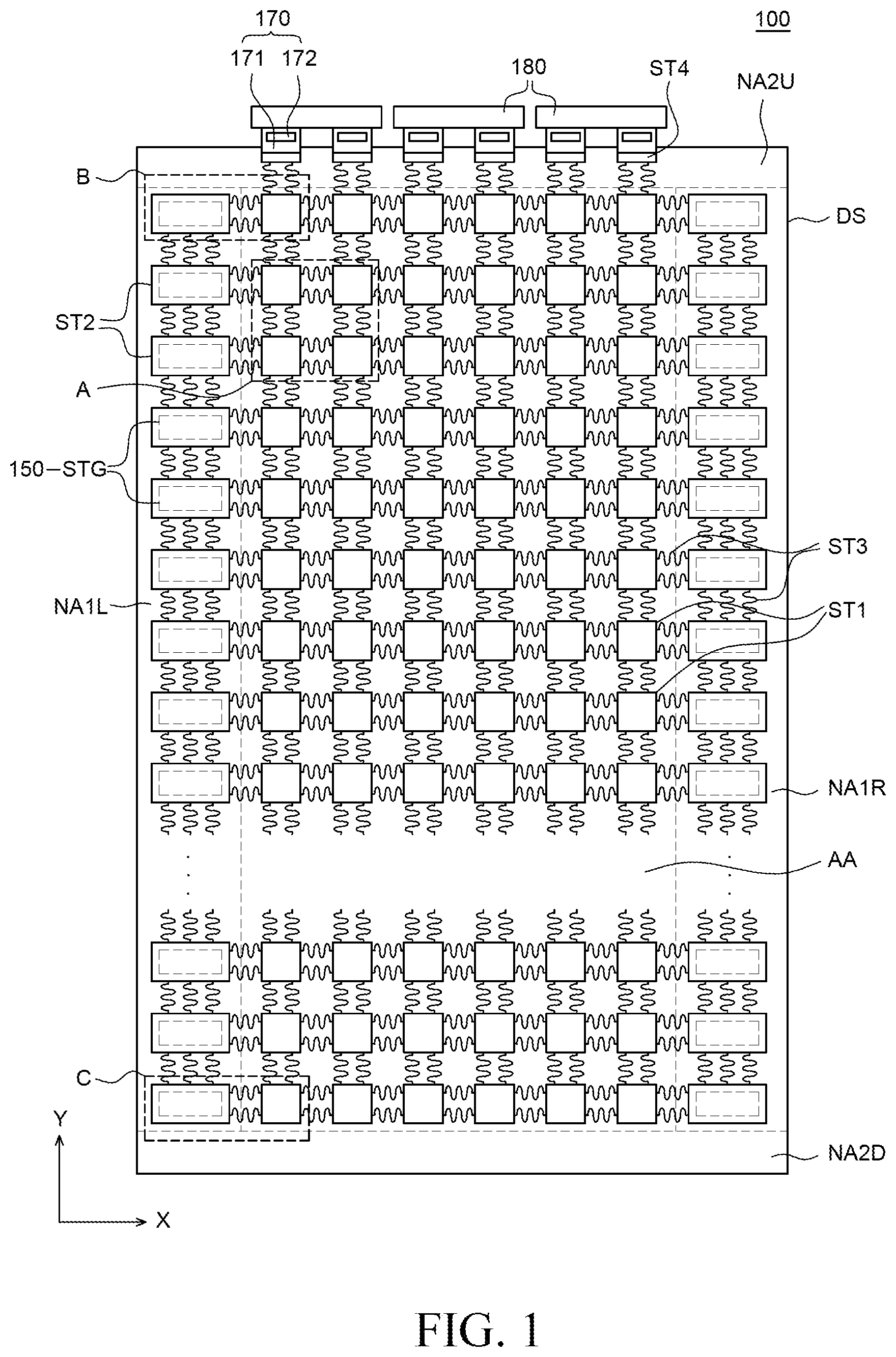 Patent US11810906 — Stretchable display device — Figure 1