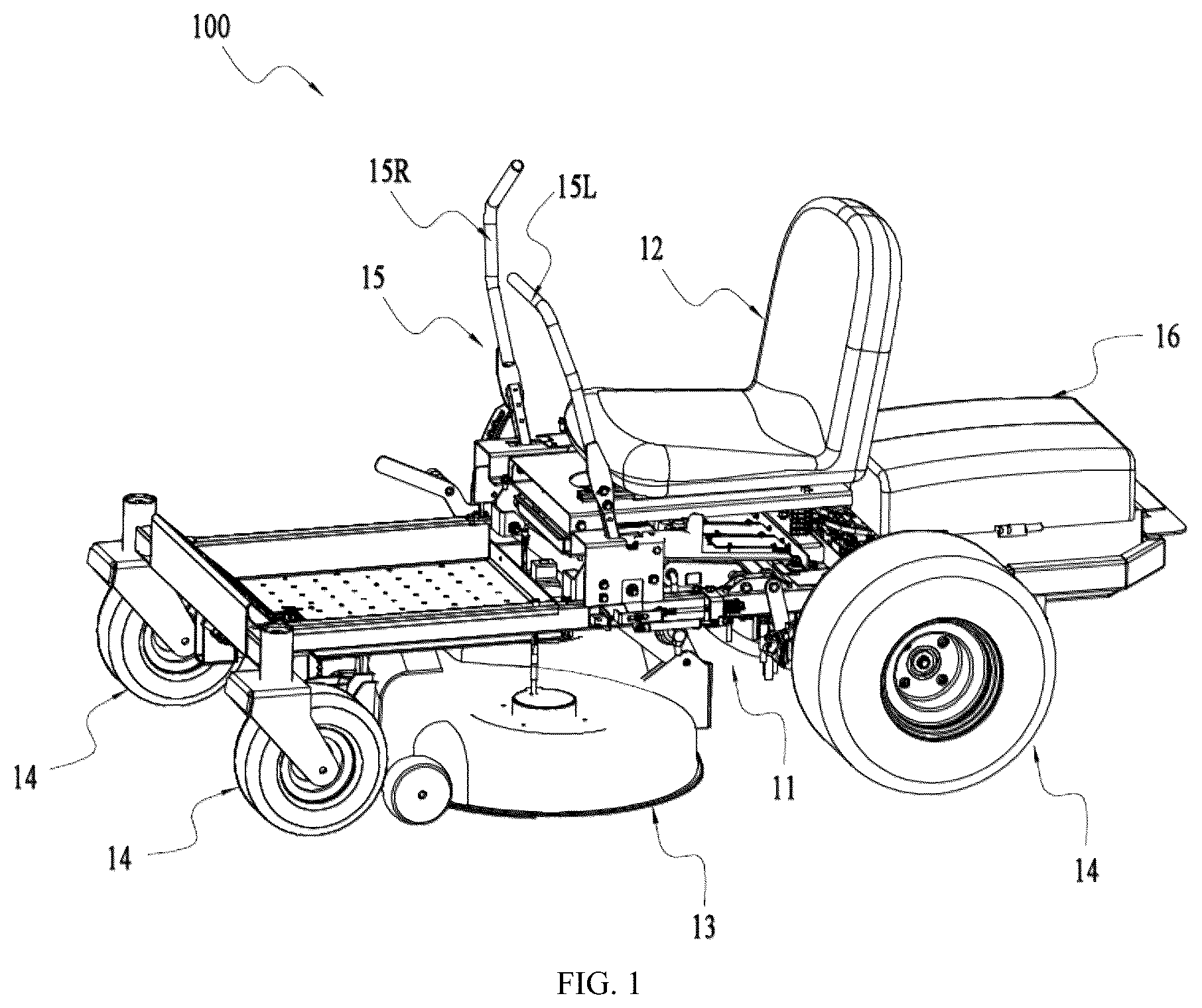 Patent US11812688 — Riding lawn mower and operating apparatus with position detection for the same — Figure 1