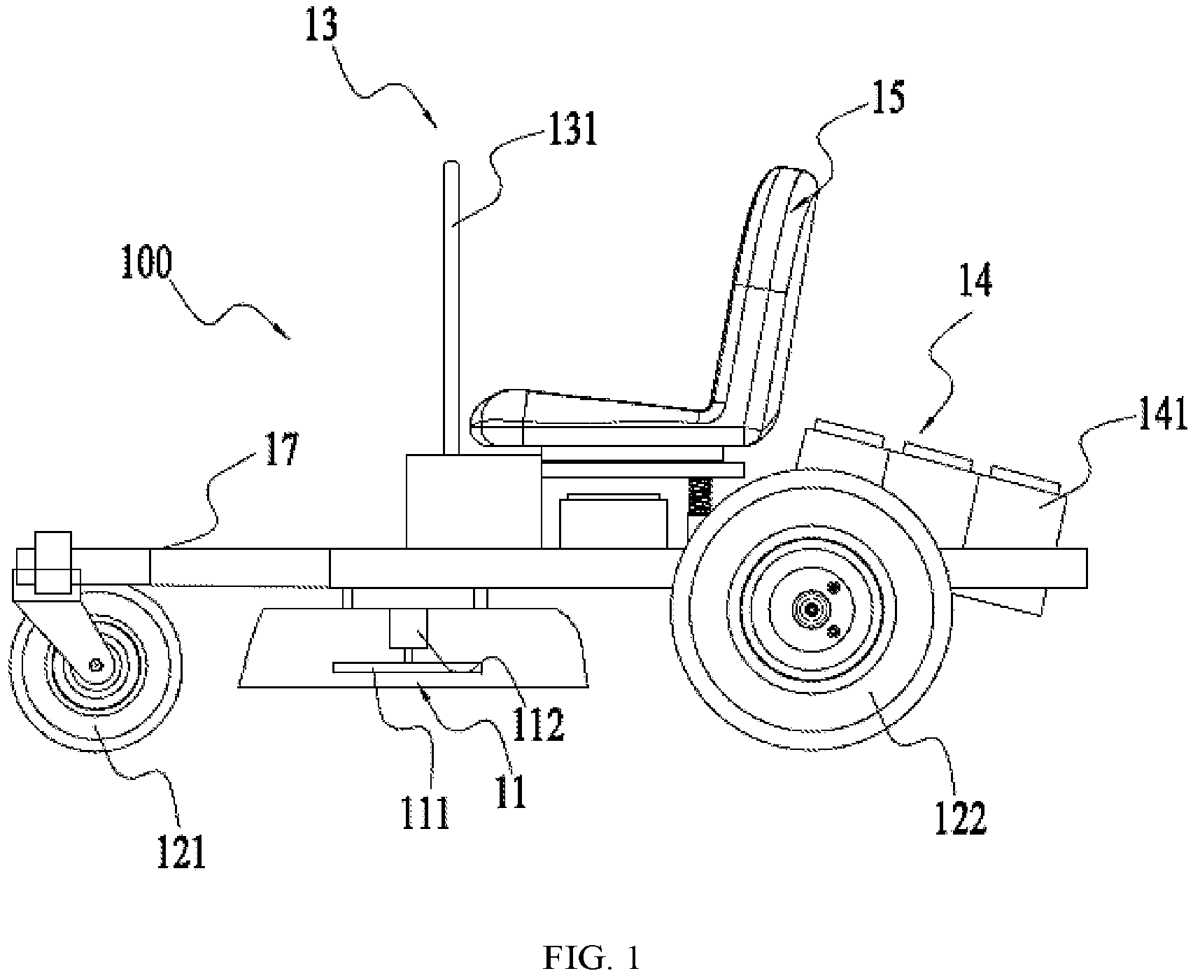 Patent US11812689 — Riding lawn mower having different starting modes — Figure 1