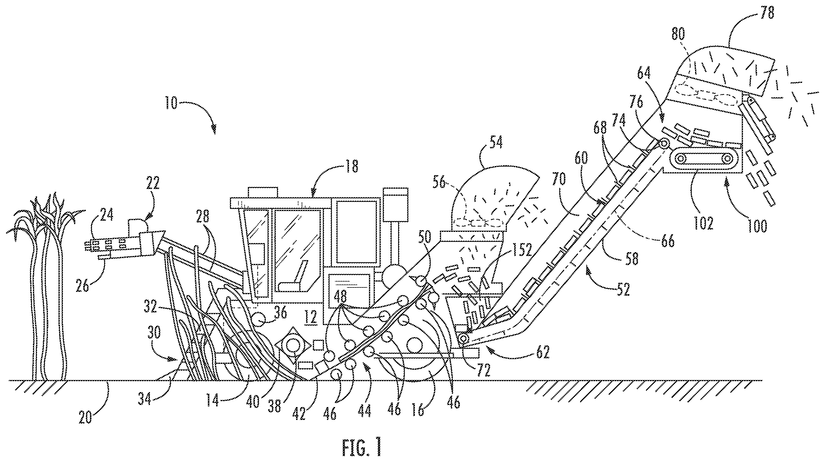 Patent US11812696 — Methods for operating an agricultural harvester including an elevator assembly with a storage hopper having a conveyor therein — Figure 1