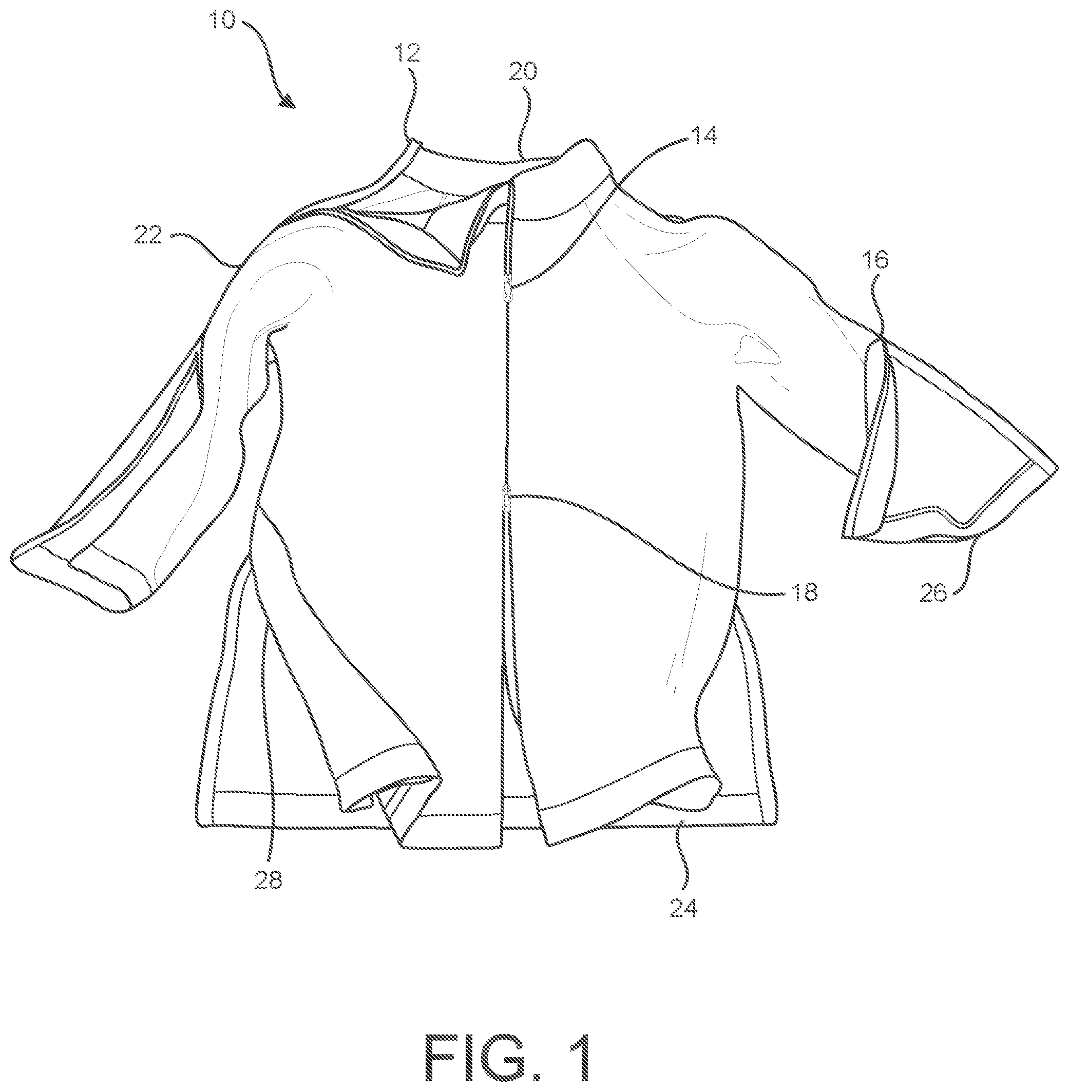 Patent US11812797 — Clothing configurations with multiple reclosable access regions — Figure 1