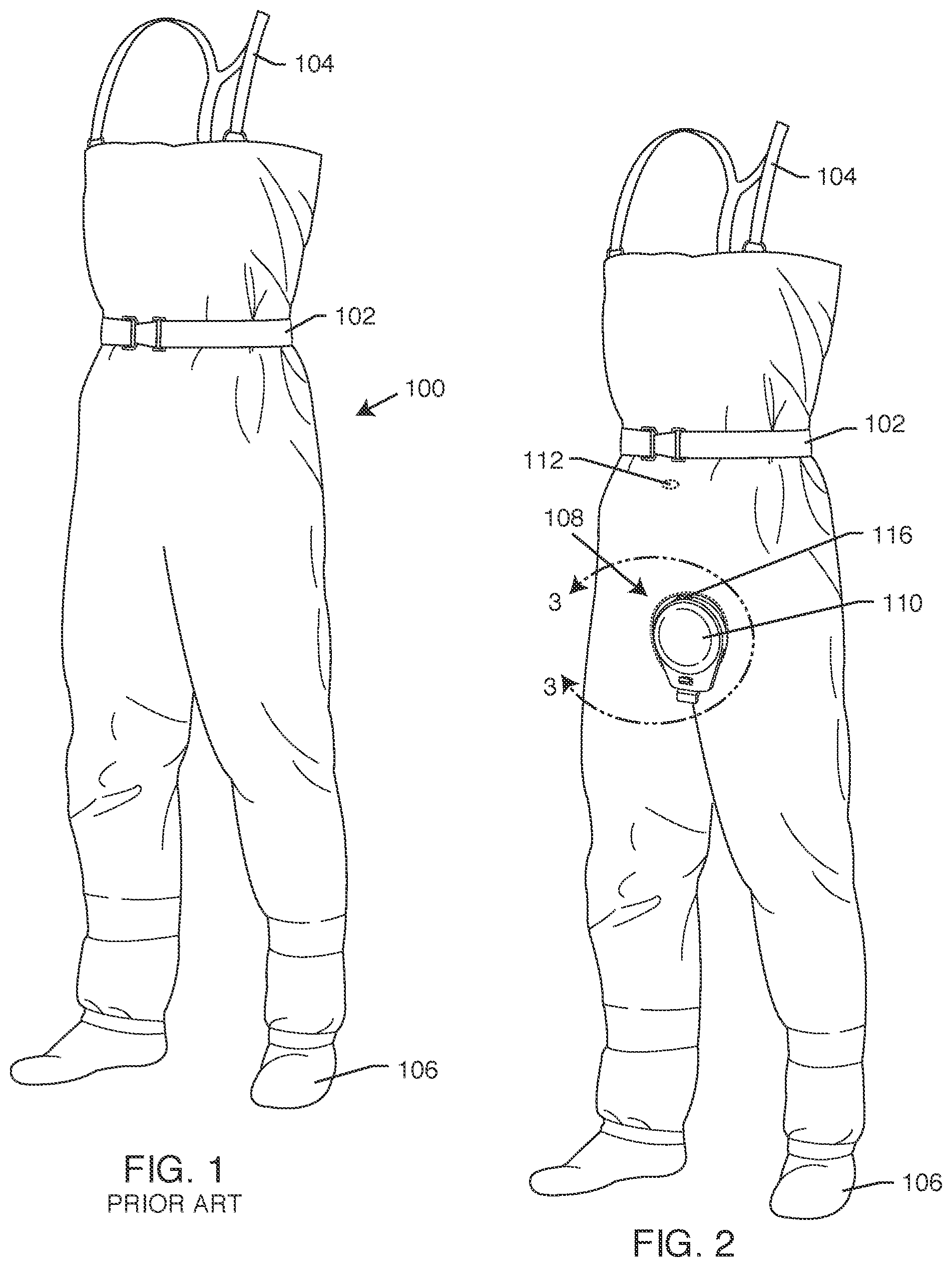 Patent US11812799 — Urination relief hatch for waterproof waders and foul weather gear — Figure 1
