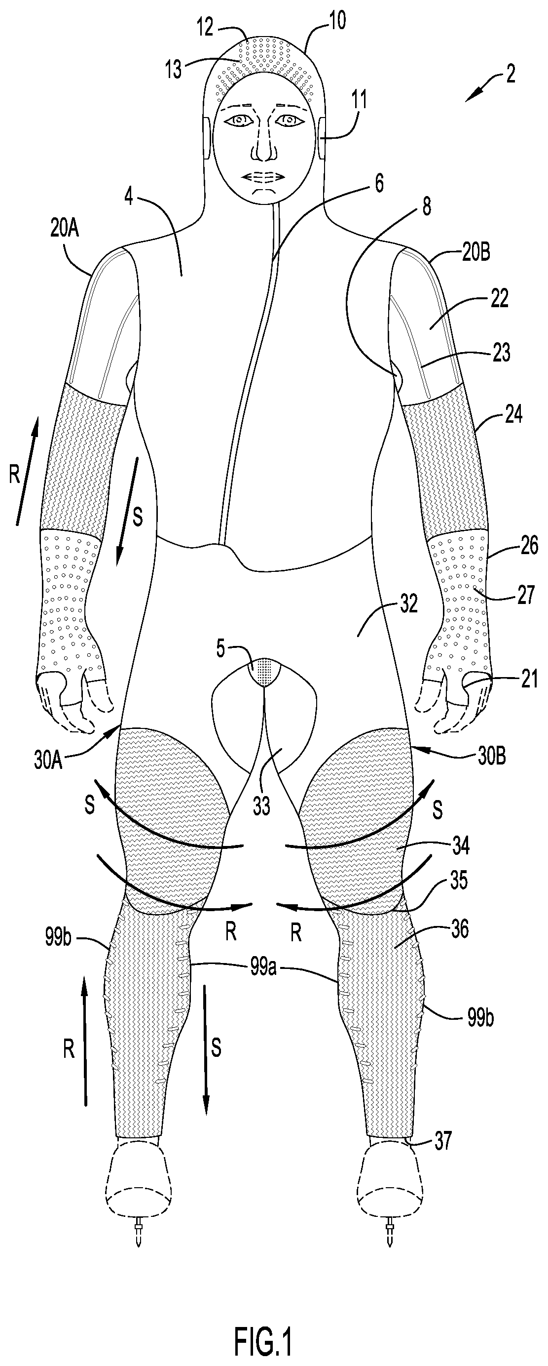 Patent US11812800 — Suit for athletic activities — Figure 1