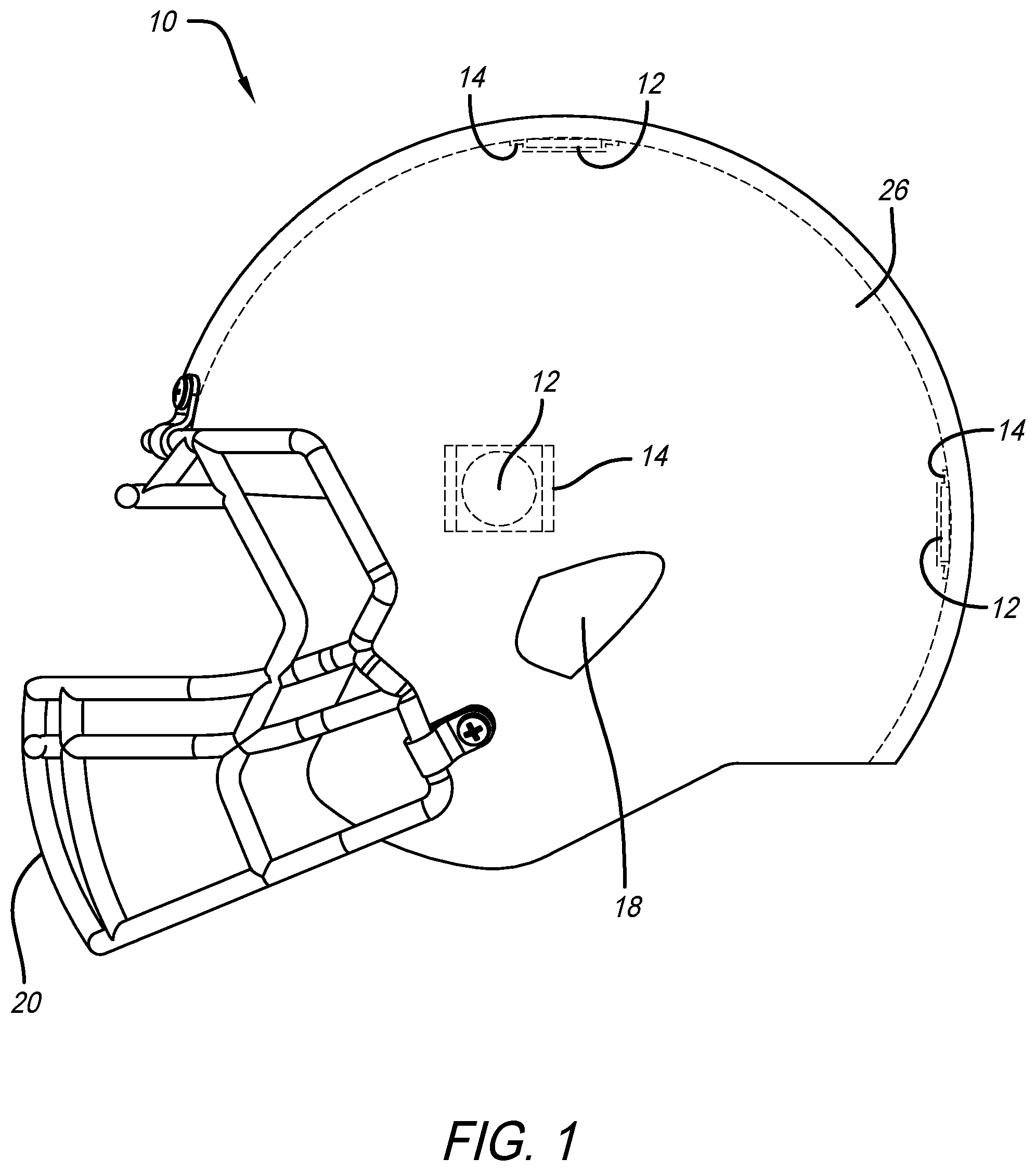 Patent US11812808 — Helmet including impact and health data sensing system — Figure 1