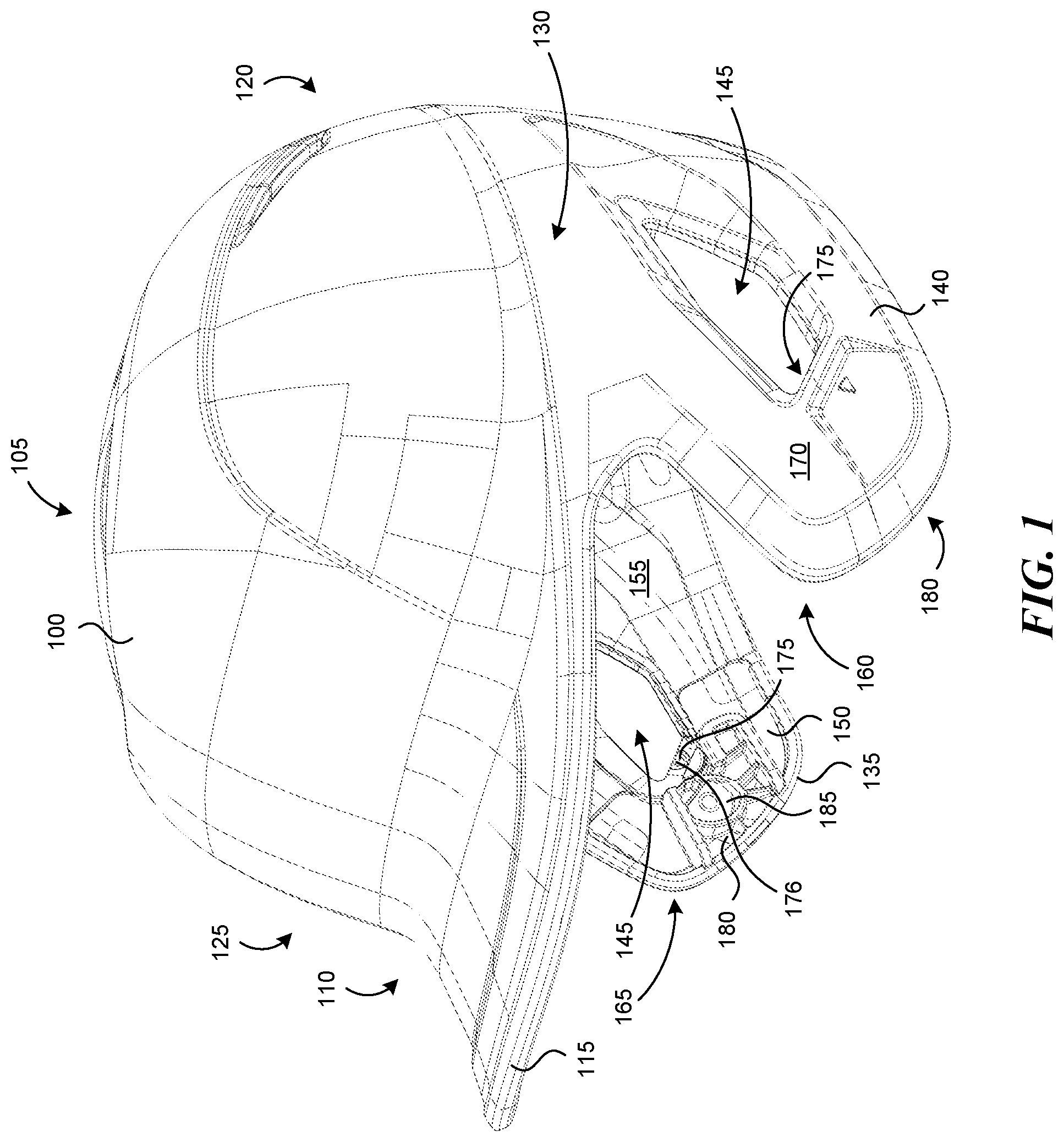 Patent US11812814 — Attachment features for batting helmets — Figure 1