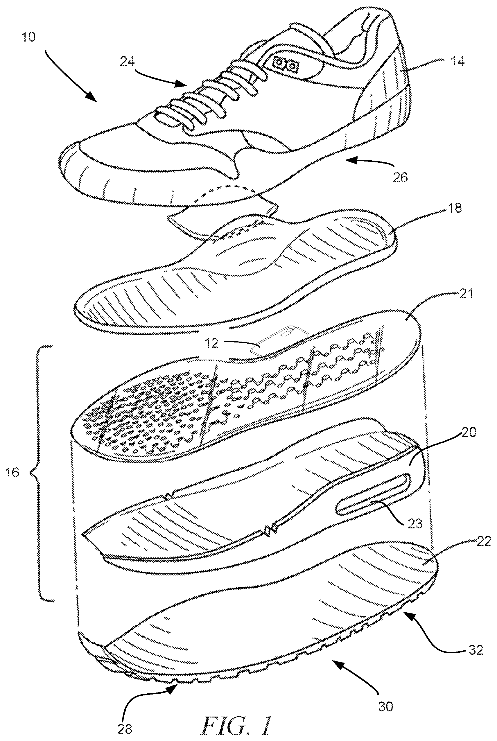 Patent US11812818 — Footwear airbag with flexible electronic interconnect — Figure 1