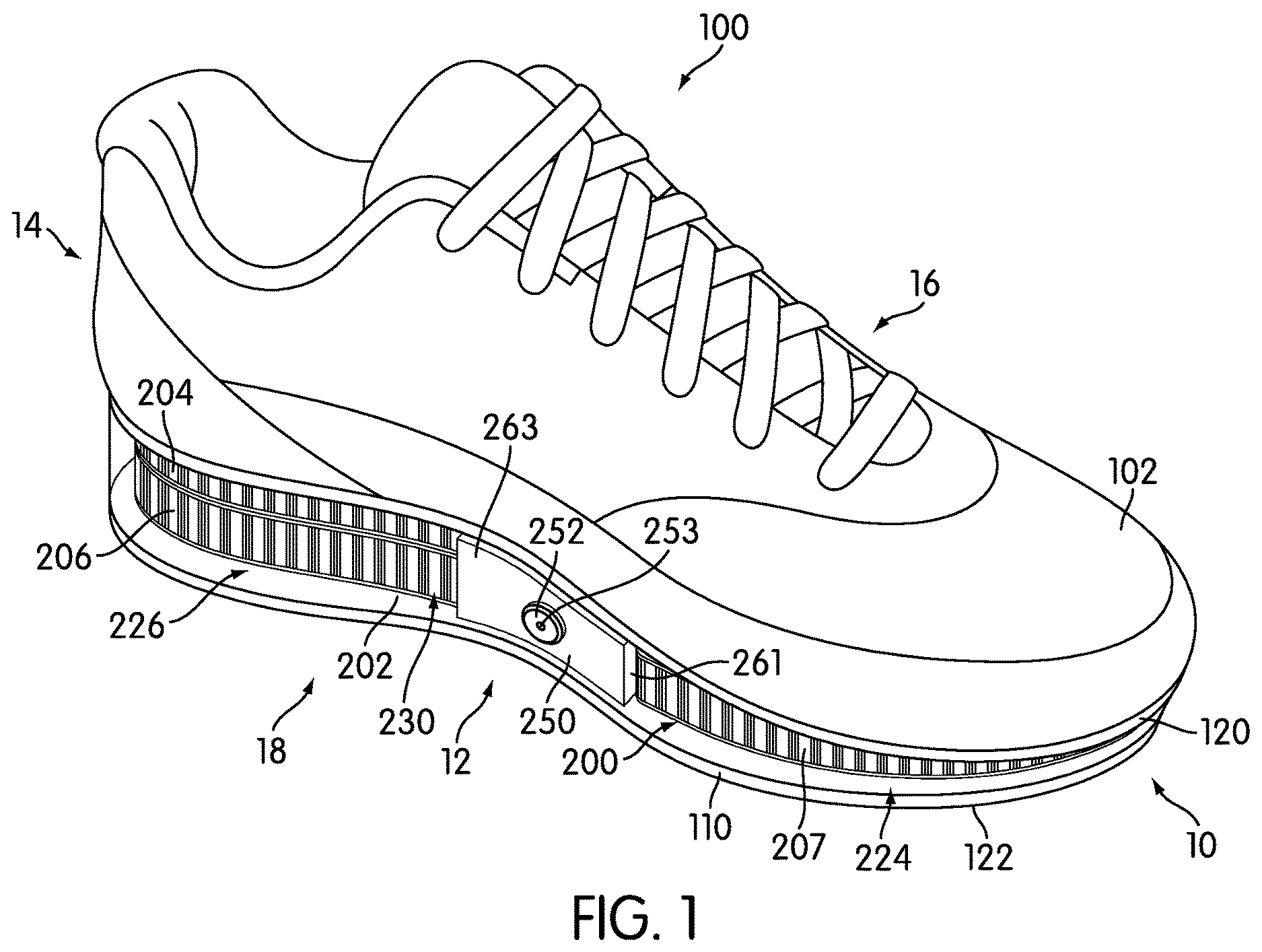 Patent US11812819 — Adjustable multi-bladder system for an article of footwear — Figure 1
