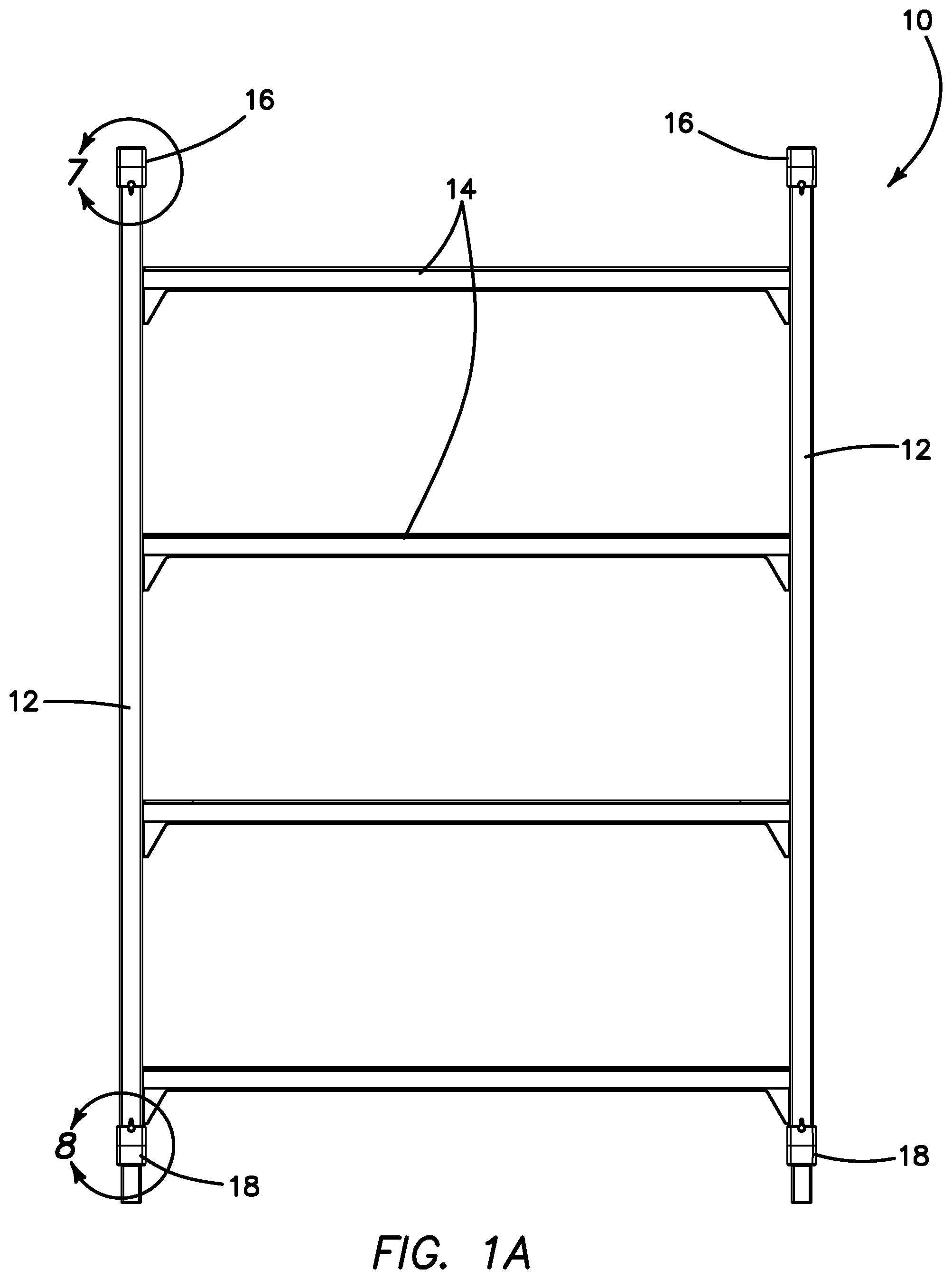 Patent US11812847 — Shelving system for resisting applied shear forces and method for forming the same — Figure 1