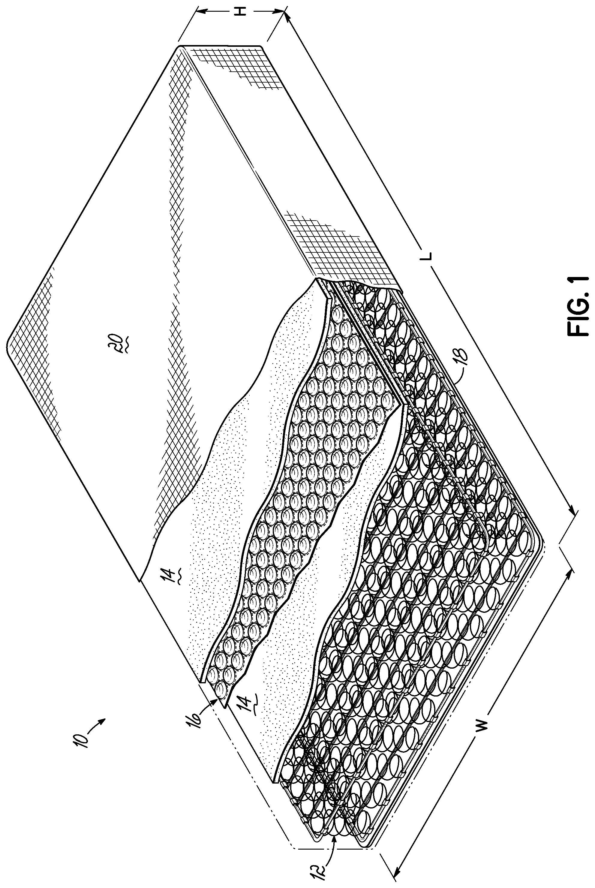 Patent US11812861 — Comfort layer with liquid pods and method of making same — Figure 1