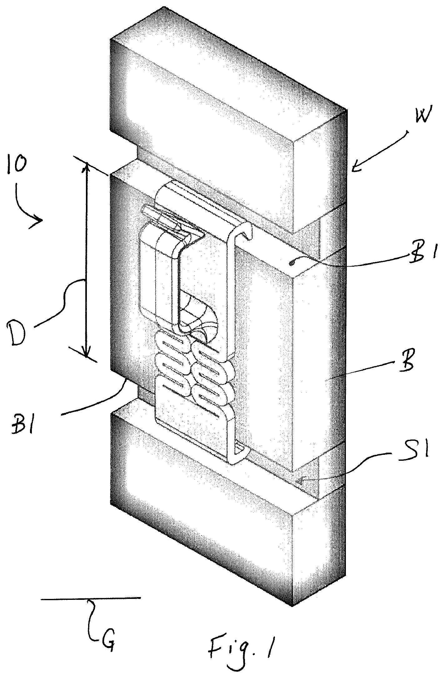 Patent US11812877 — Hanging device with resiliently deformable section — Figure 1