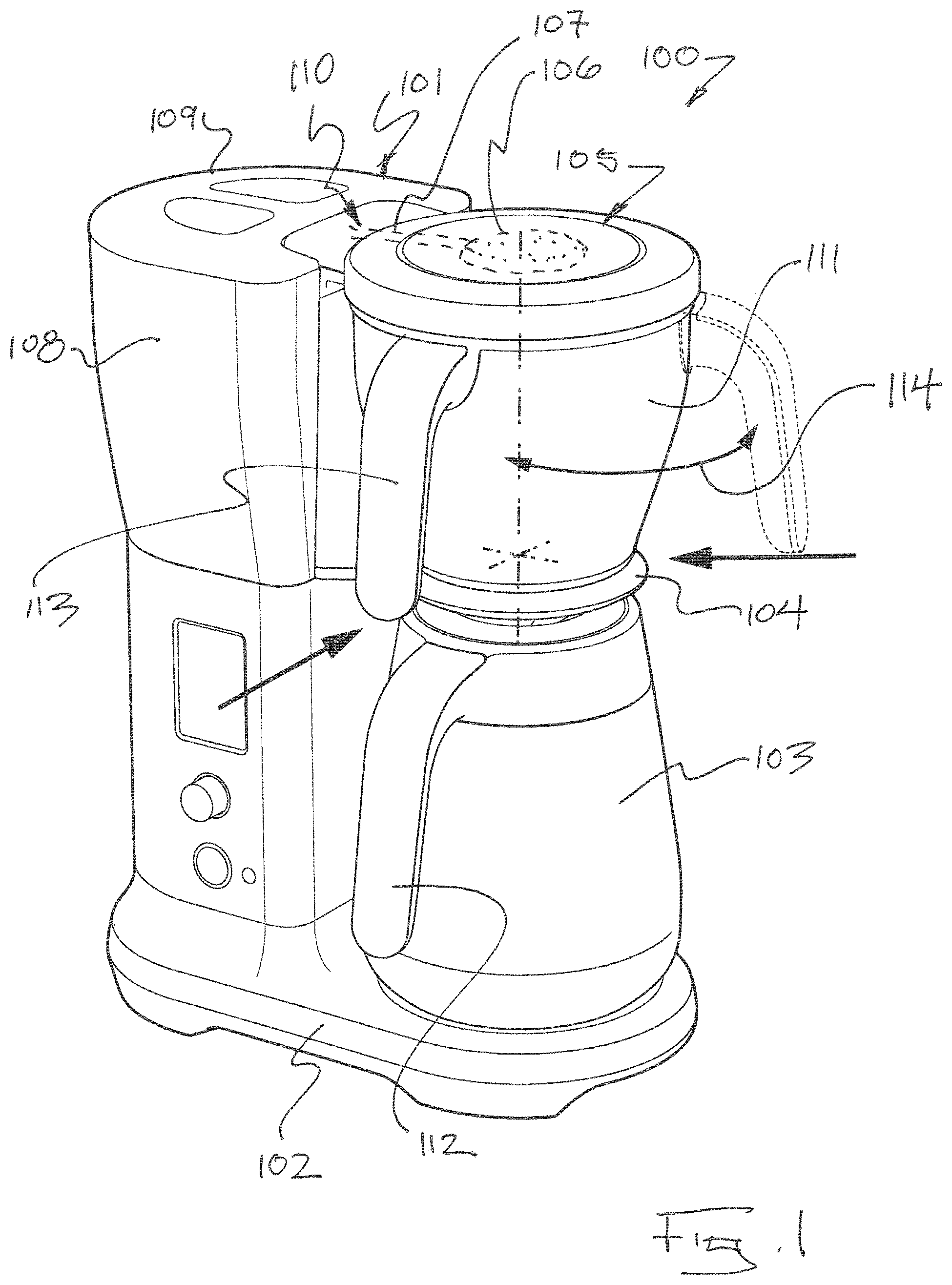 Patent US11812886 — Drip filter coffee machine — Figure 1