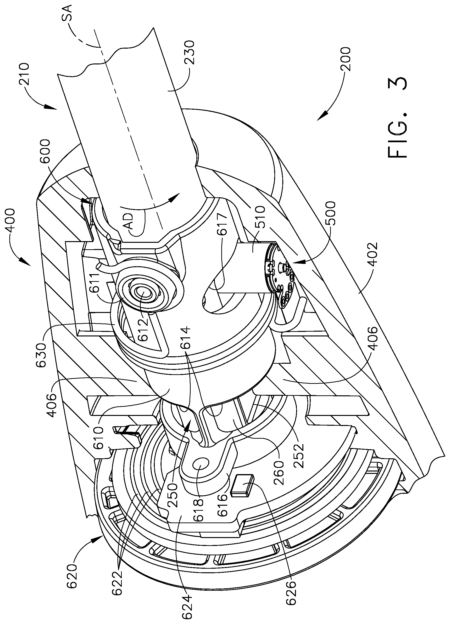 Patent US11812958 Figure 3 – Locking arrangements for detachable shaft assemblies with articulatable surgical end effectors