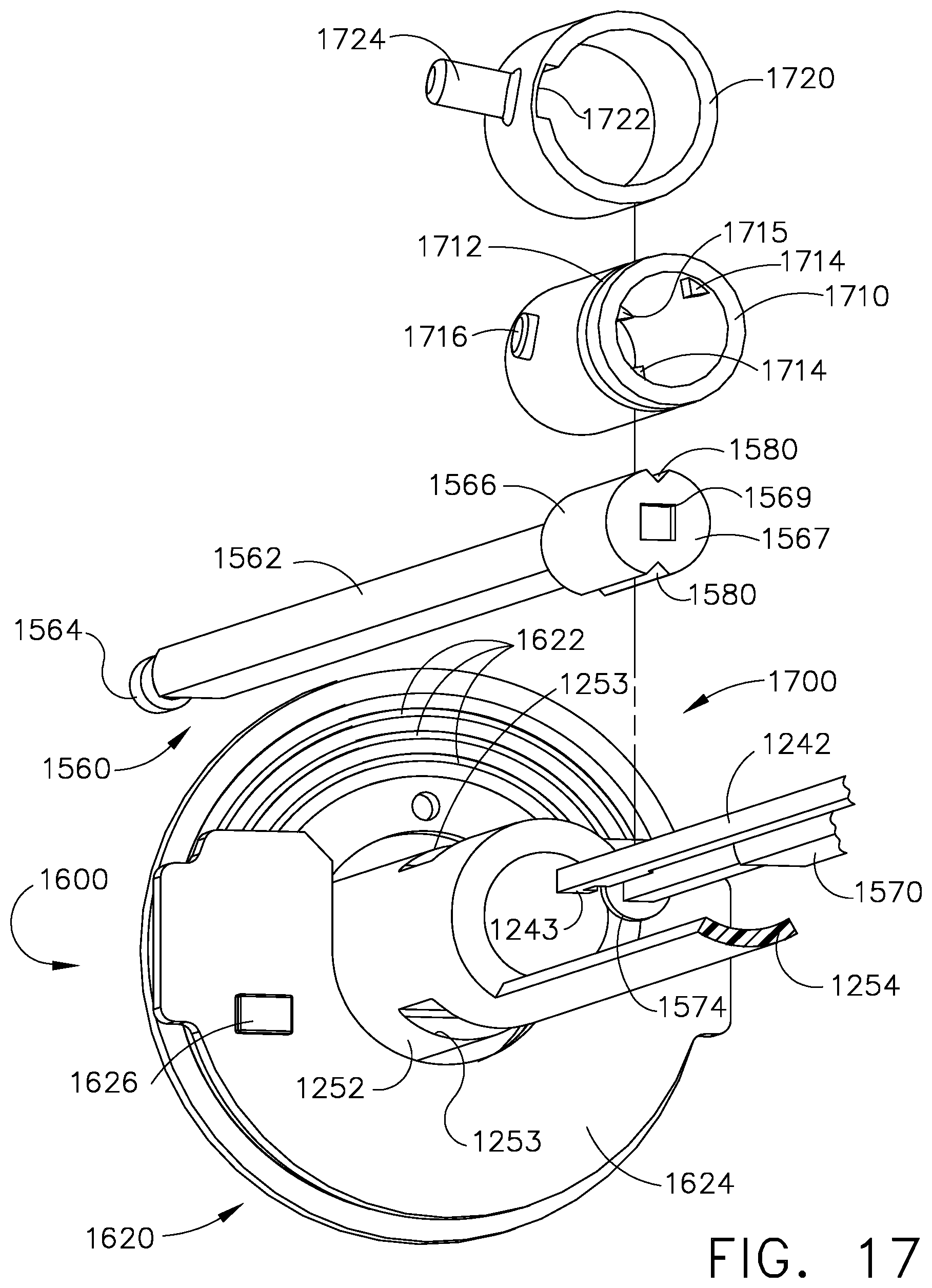 Patent US11812958 Figure 16 – Locking arrangements for detachable shaft assemblies with articulatable surgical end effectors