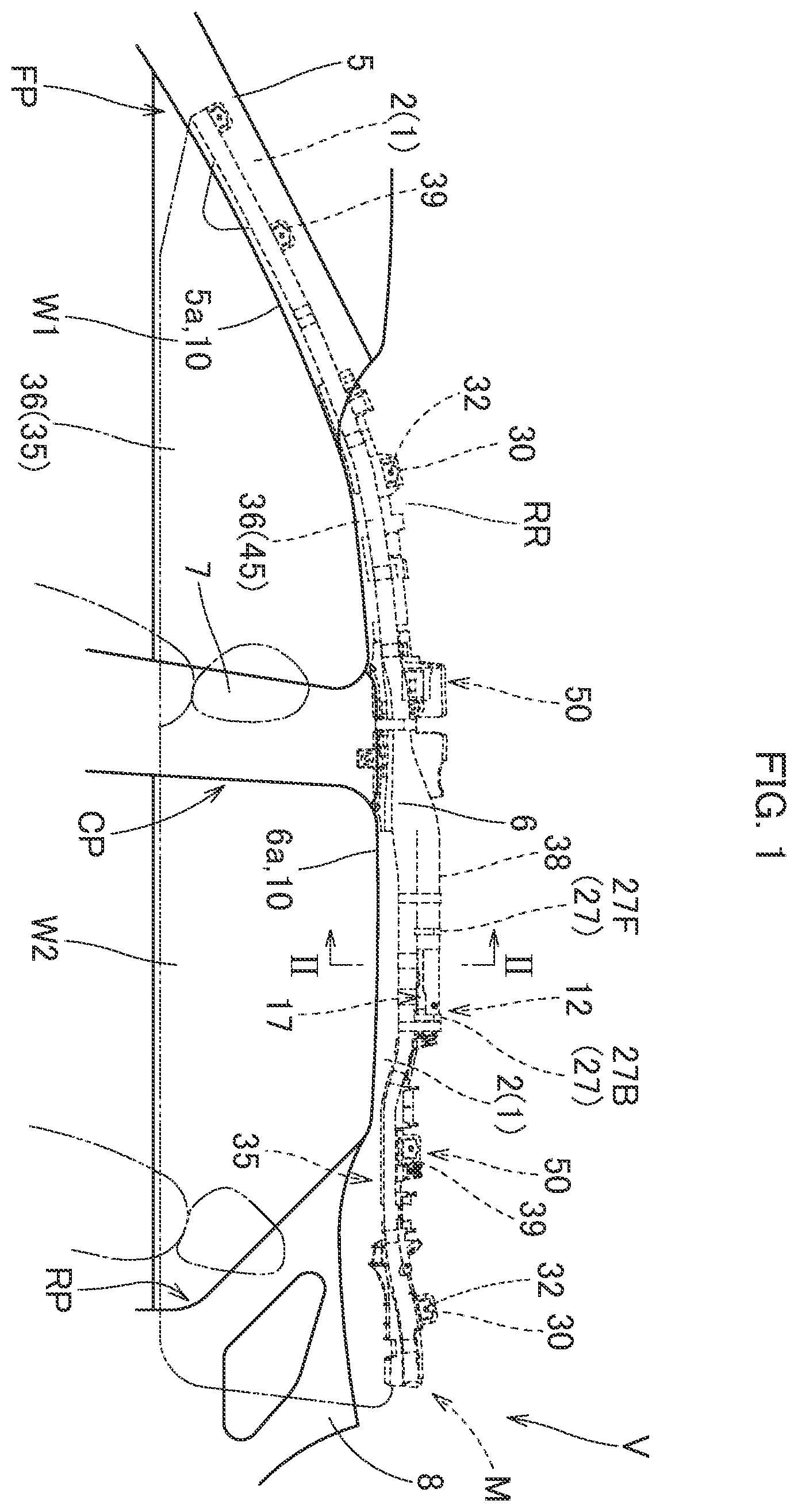 Patent US11814003 — Head protecting airbag device with inflator attachment bracket — Figure 1