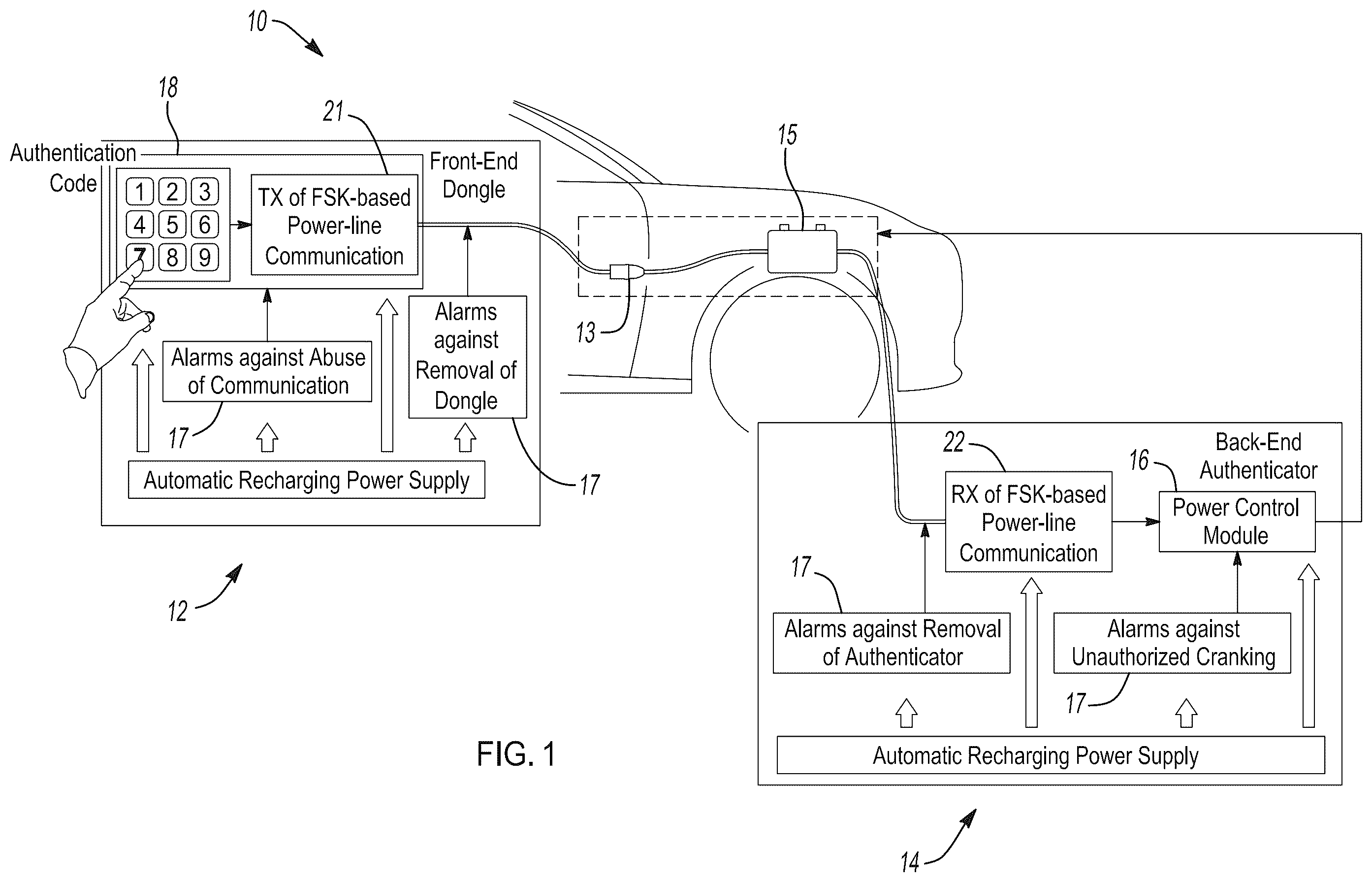 Patent US11814009 — Anti-theft vehicle immobilizer using batteries — Figure 1