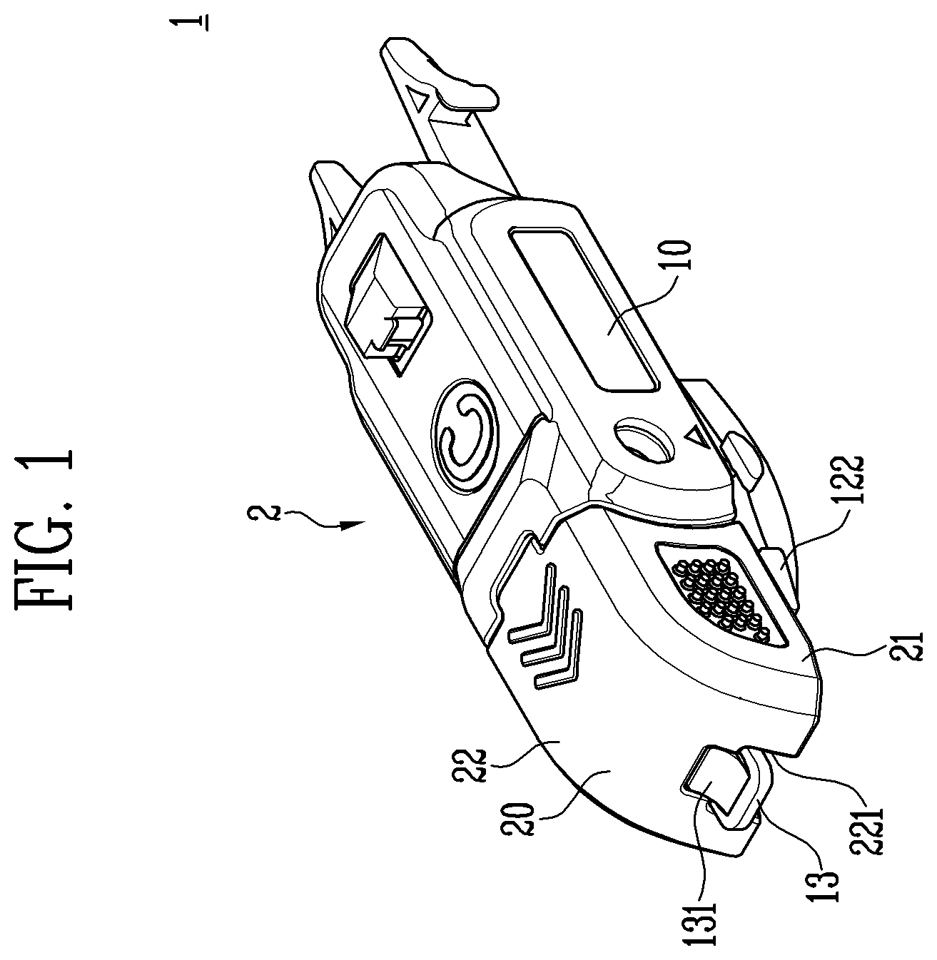 Patent US11814018 Figure 1 – Connecting apparatus for wiper, wiper blade assembly, and wiper device