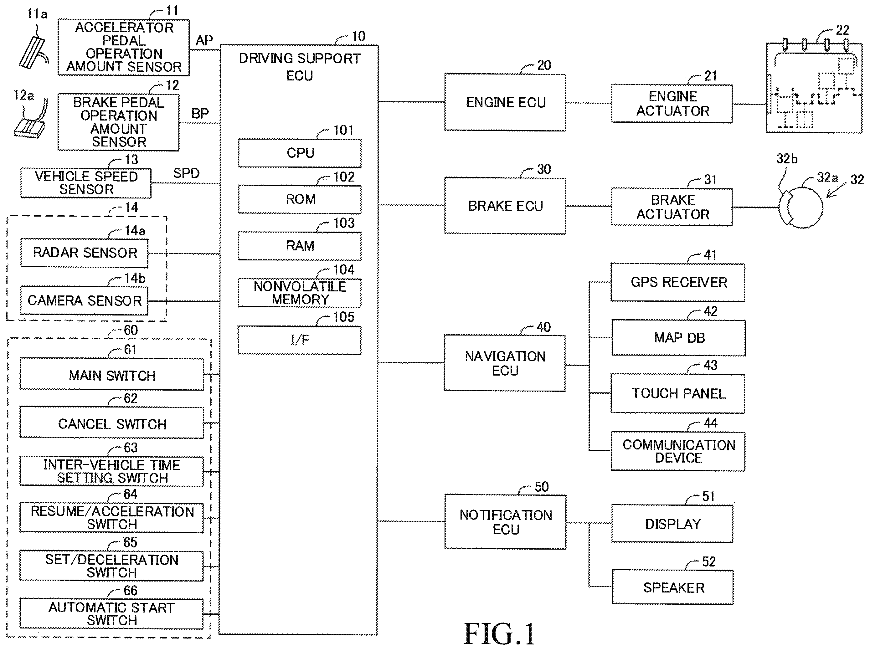 Patent US11814048 — Vehicle travel control apparatus — Figure 1