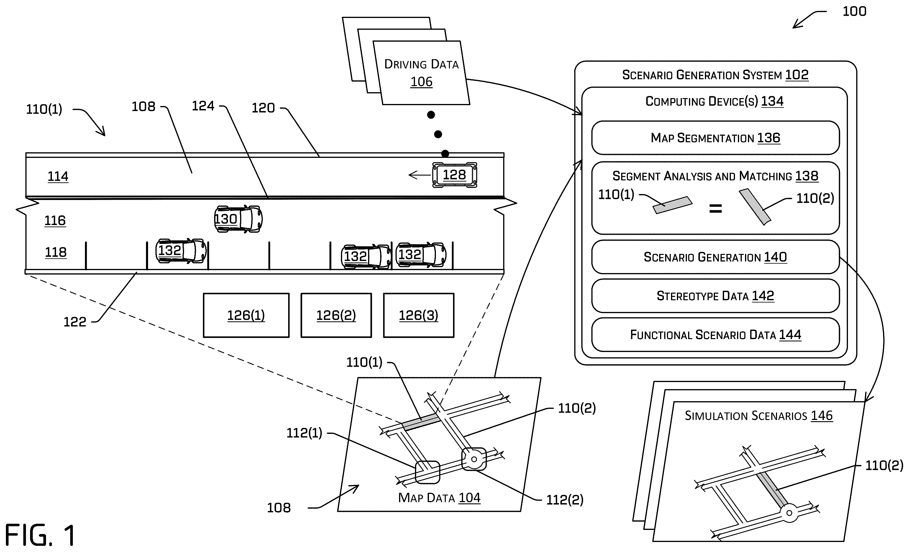 Patent US11814059 Figure 1 – Simulating autonomous driving using map data and driving data