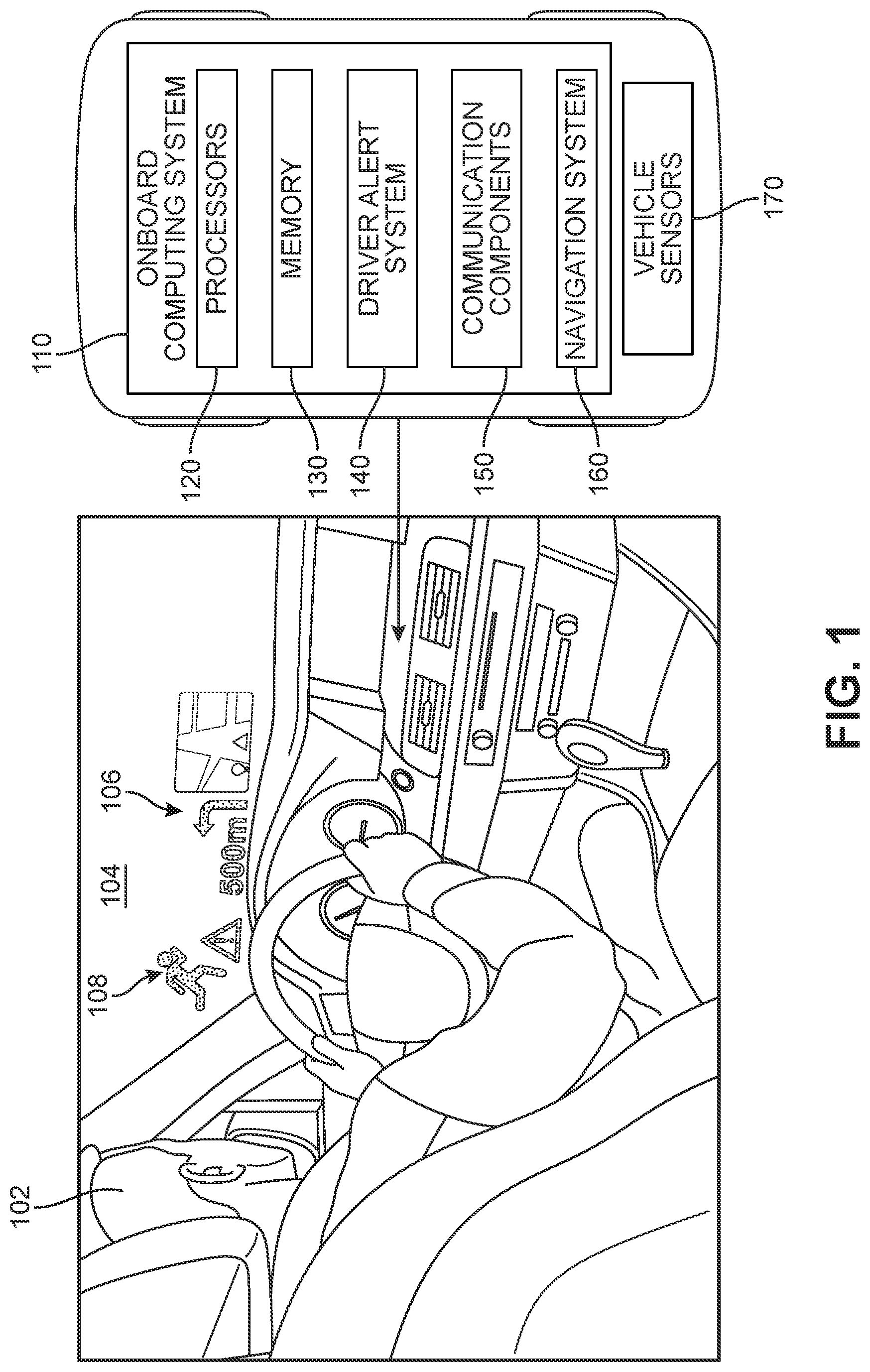 Patent US11814065 — Intelligent vehicle guidance for improved driving safety — Figure 1