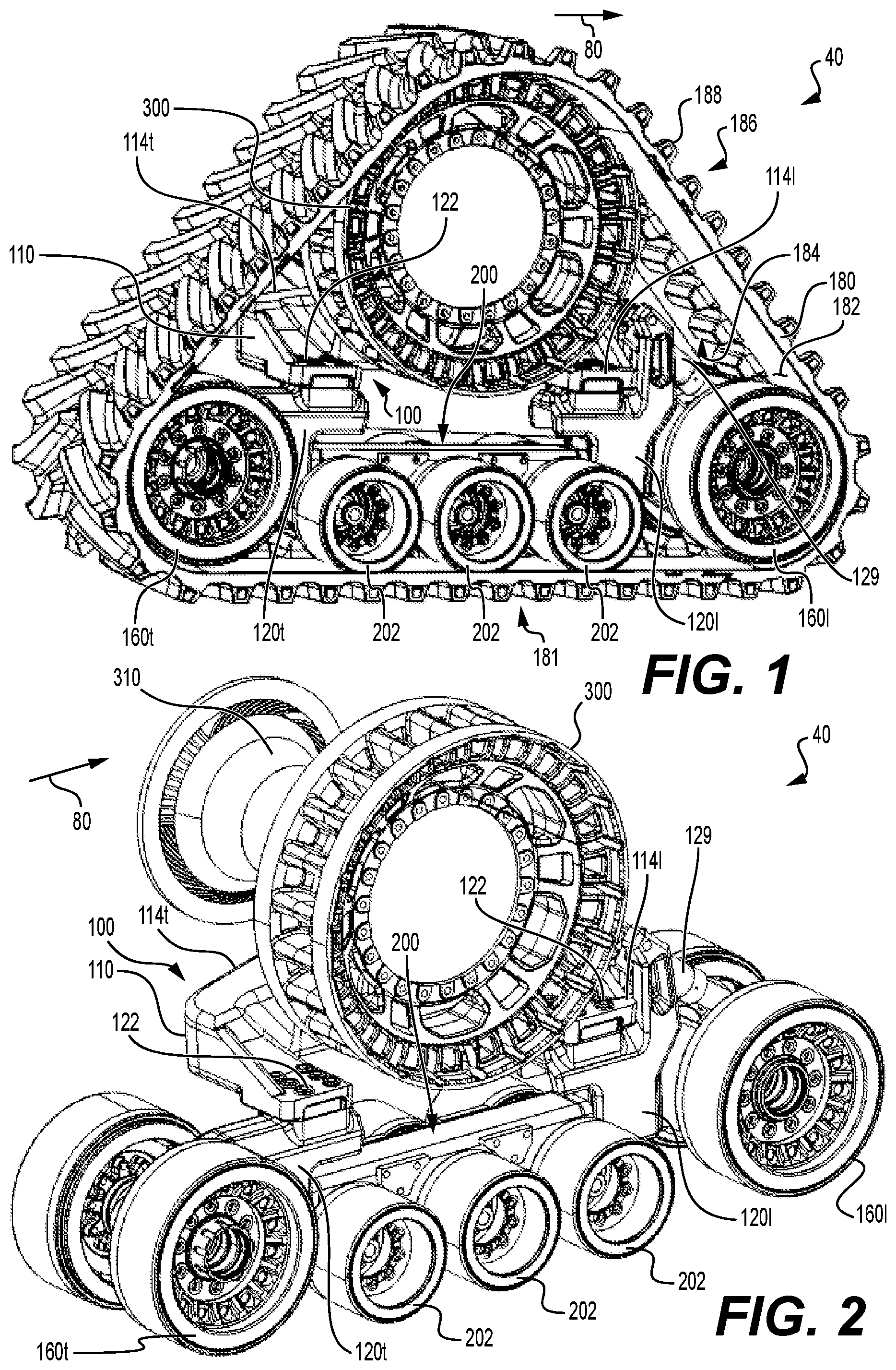 Patent US11814118 Figure 1 – Suspended undercarriage assembly for a track system