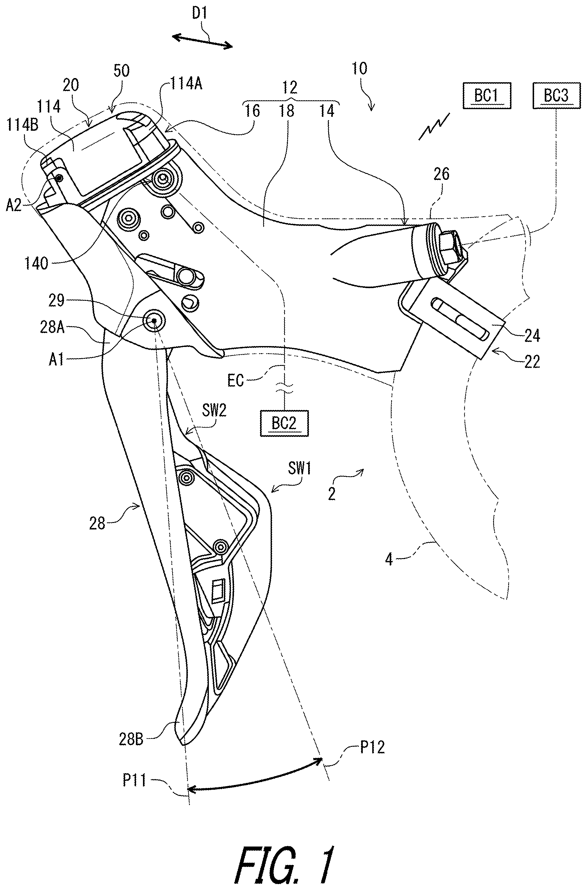 Patent US11814130 — Operating device for human-powered vehicle — Figure 1