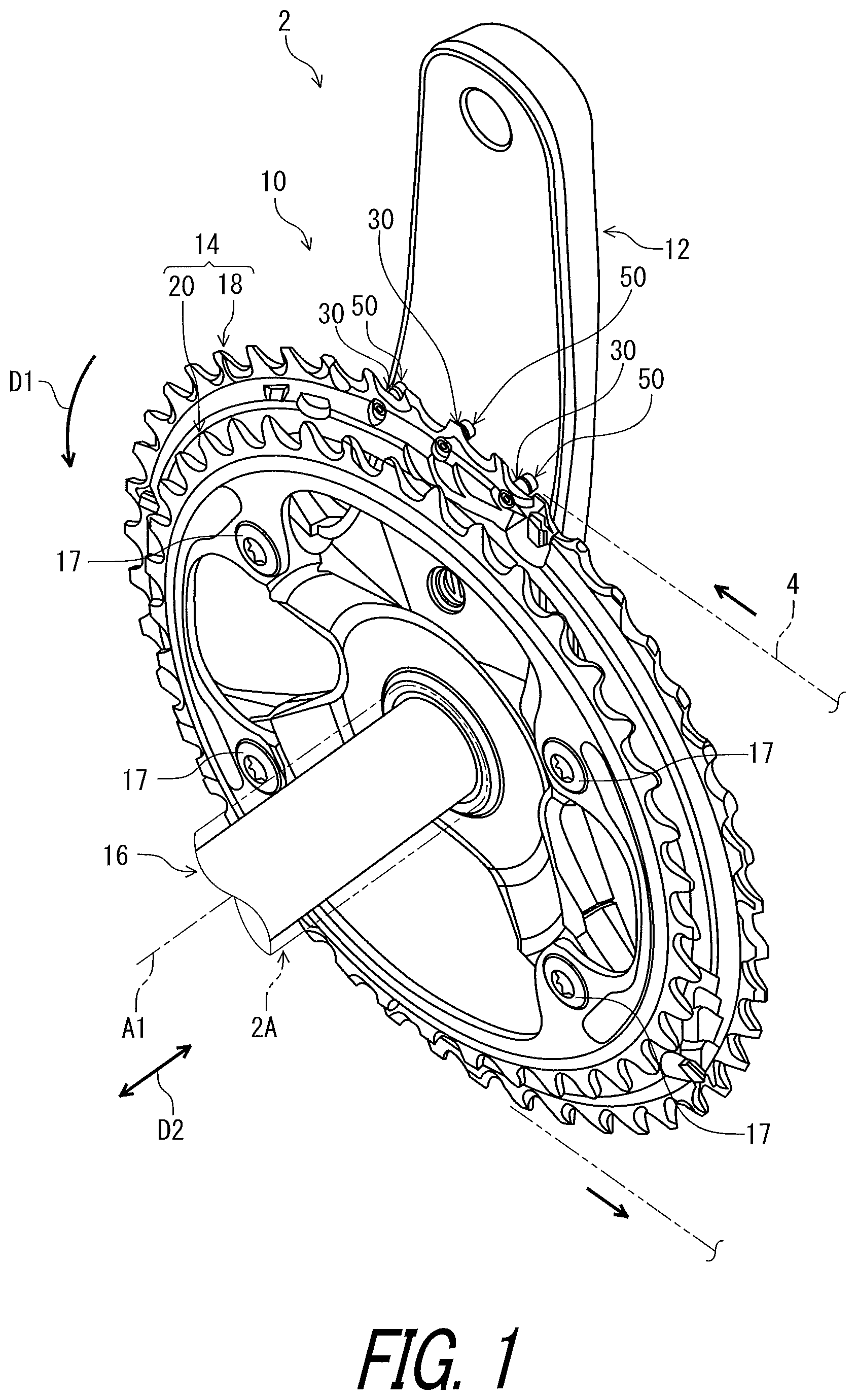 Patent US11814135 — Crank assembly for human powered vehicle — Figure 1