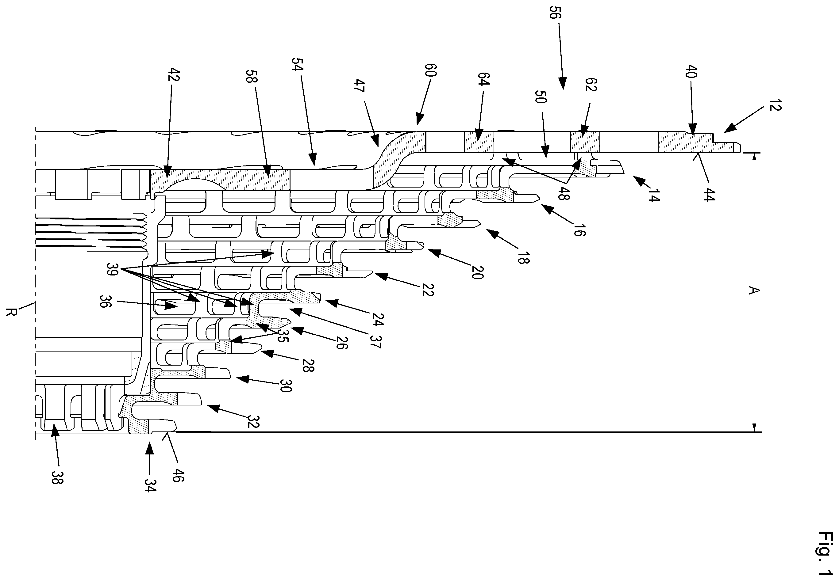 Patent US11814137 — Rear wheel sprocket arrangement — Figure 1