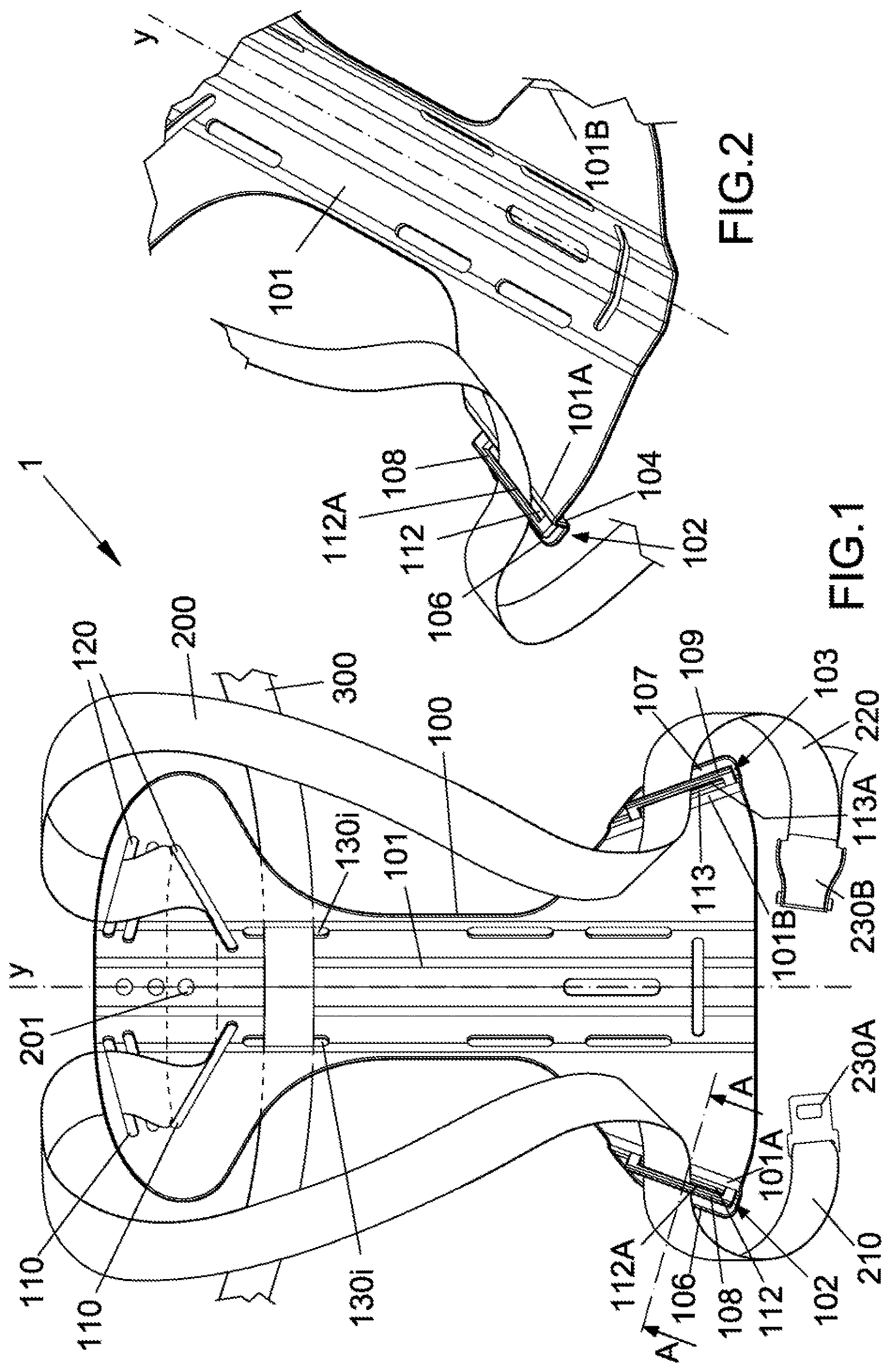 Patent US11814145 Figure 1 – Backrest for scuba diving with a single strap adjustment system
