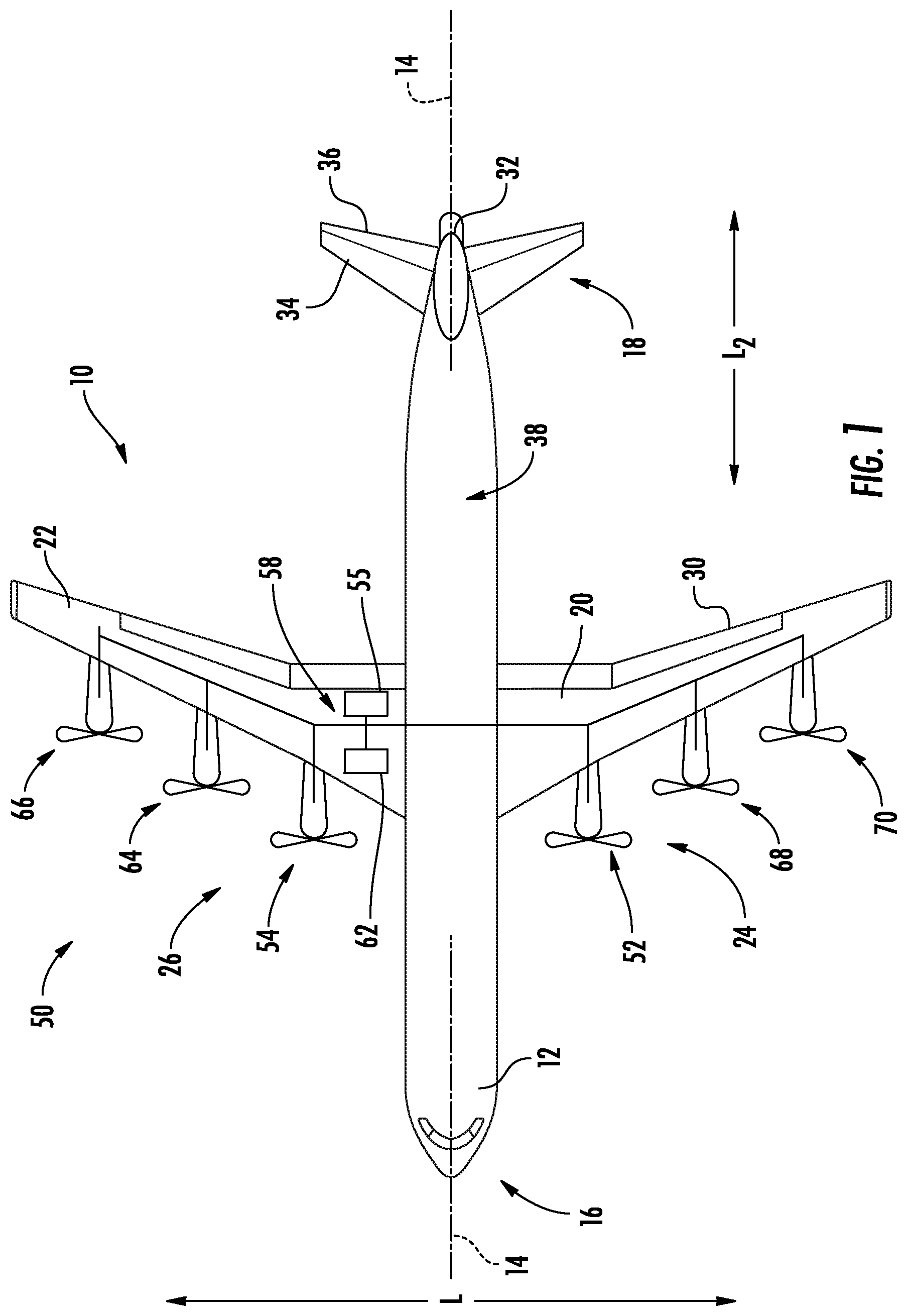 Patent US11814154 — Pitch angles of an aircraft engine rotor assembly — Figure 1