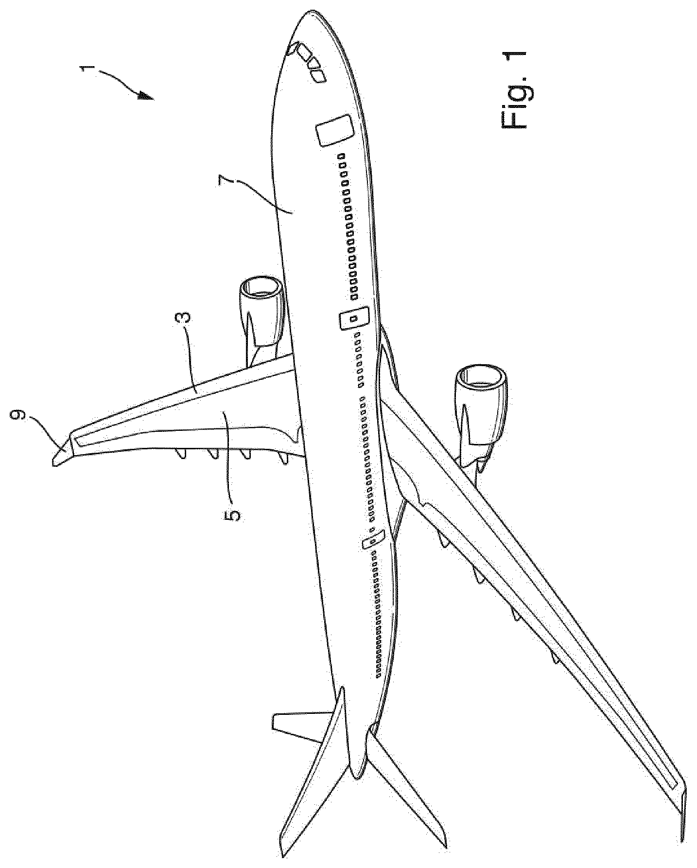 Patent US11814156 — Actuation unit for actuating a foldable wing tip portion of a wing for an aircraft — Figure 1
