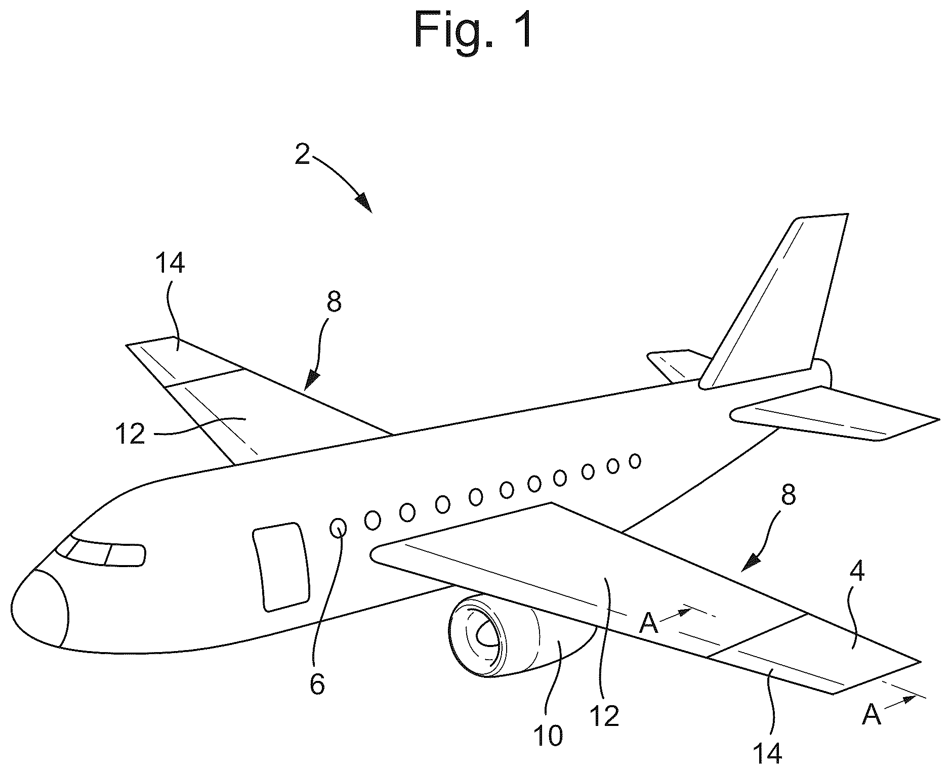 Patent US11814166 Figure 1 – Folding wing tip assembly with linear actuator