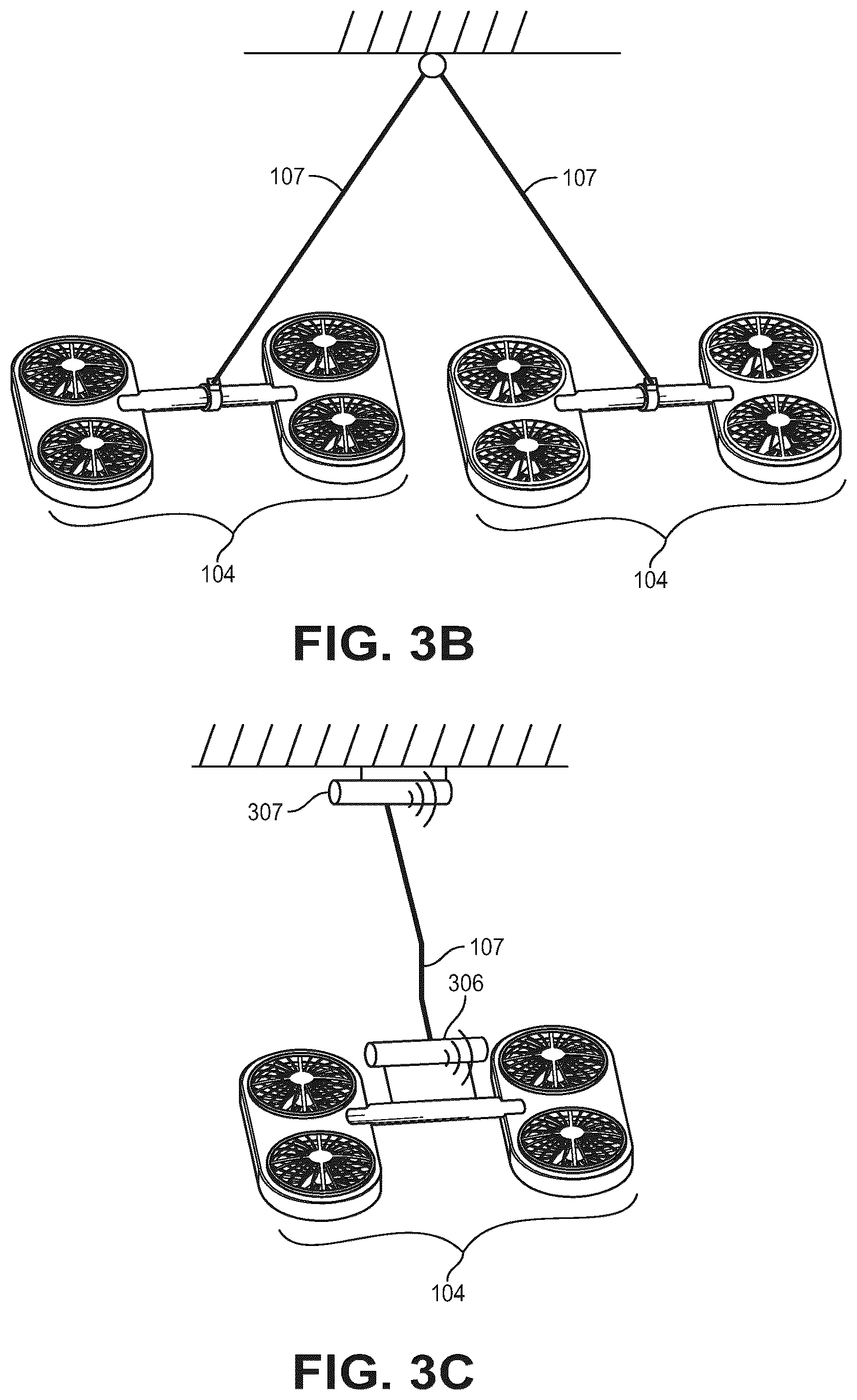 Patent US11814168 Figure 3 – Suspended aerial vehicle system with thruster stabilization