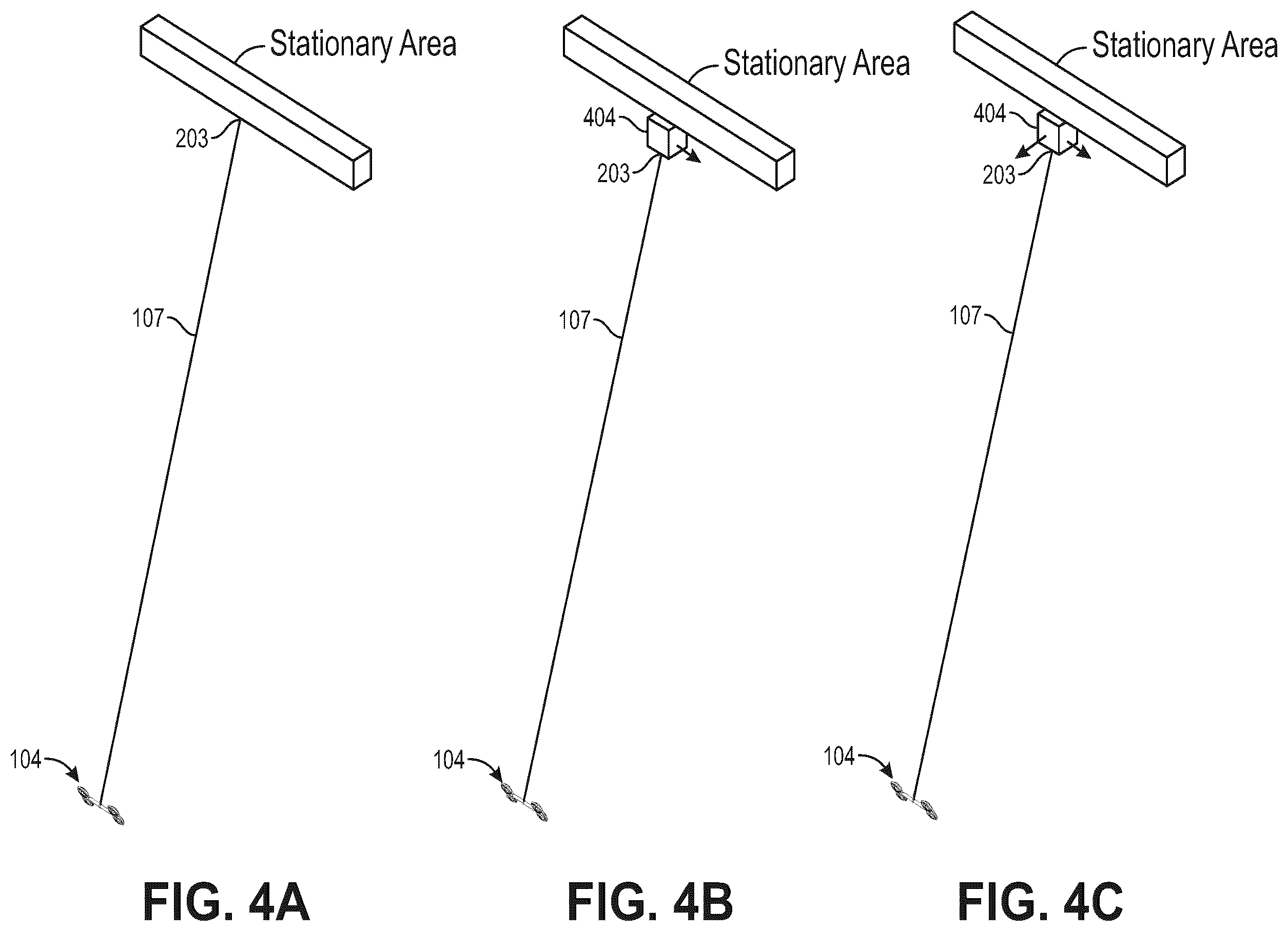 Patent US11814168 Figure 4 – Suspended aerial vehicle system with thruster stabilization