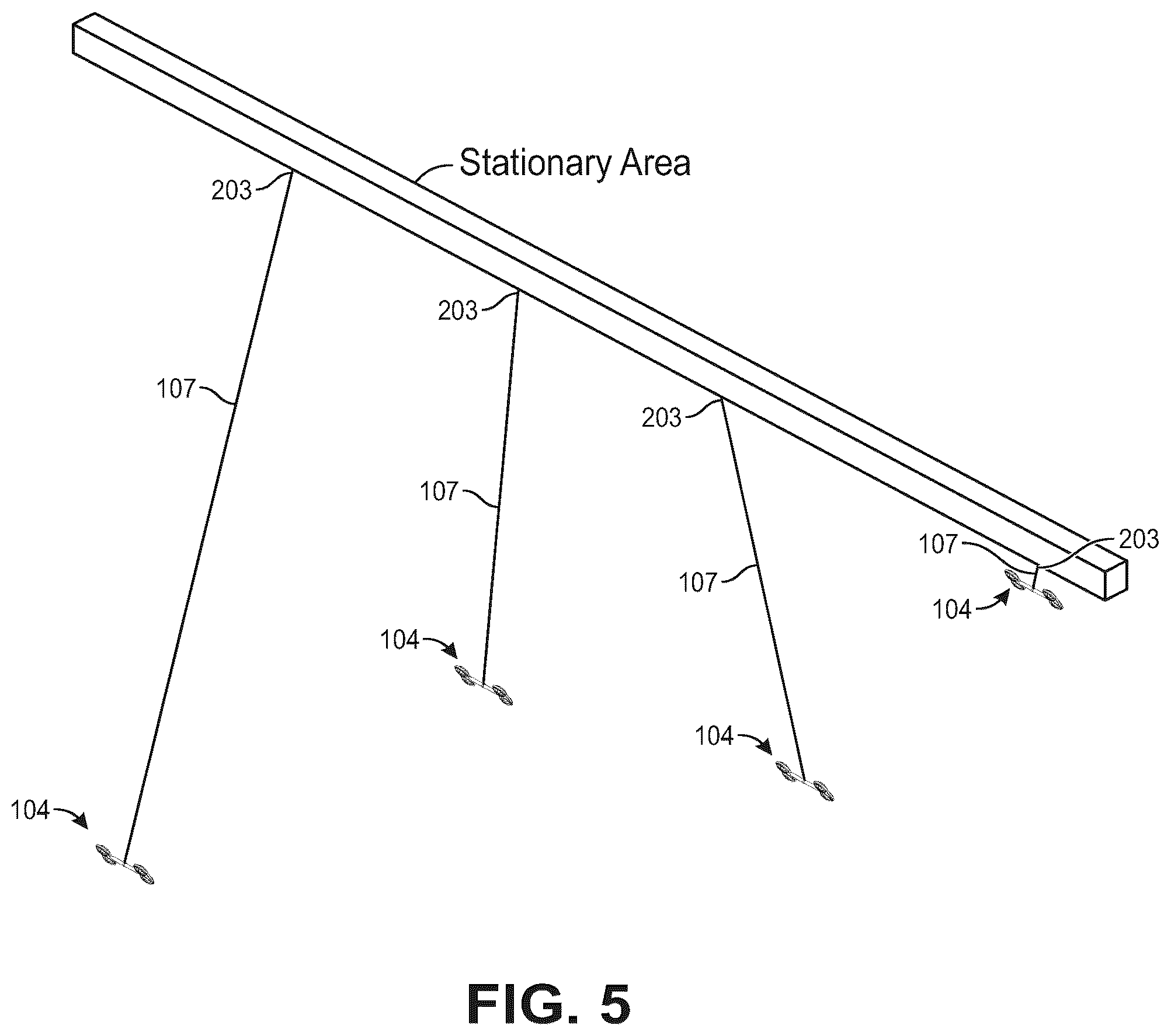 Patent US11814168 Figure 5 – Suspended aerial vehicle system with thruster stabilization