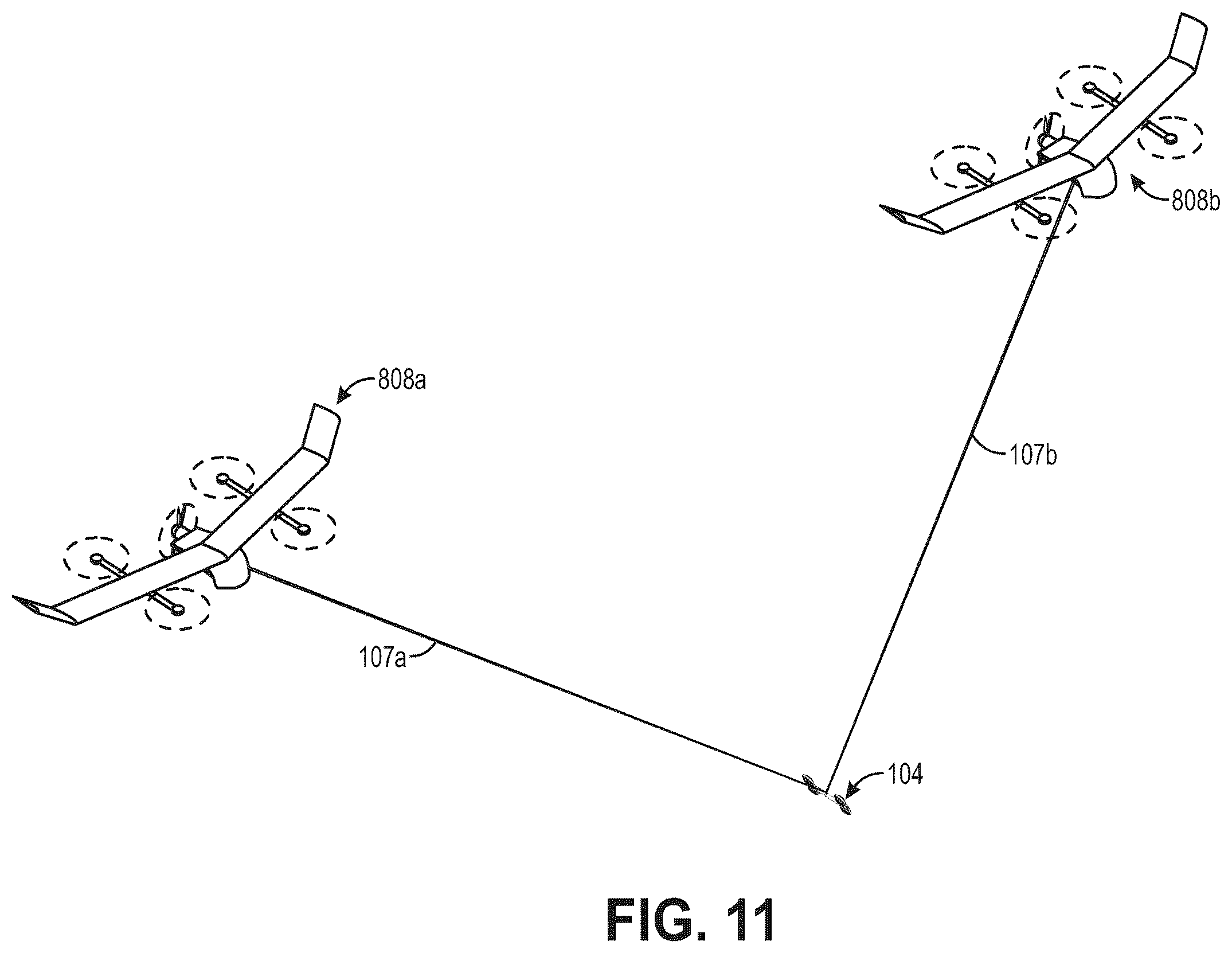 Patent US11814168 Figure 11 – Suspended aerial vehicle system with thruster stabilization