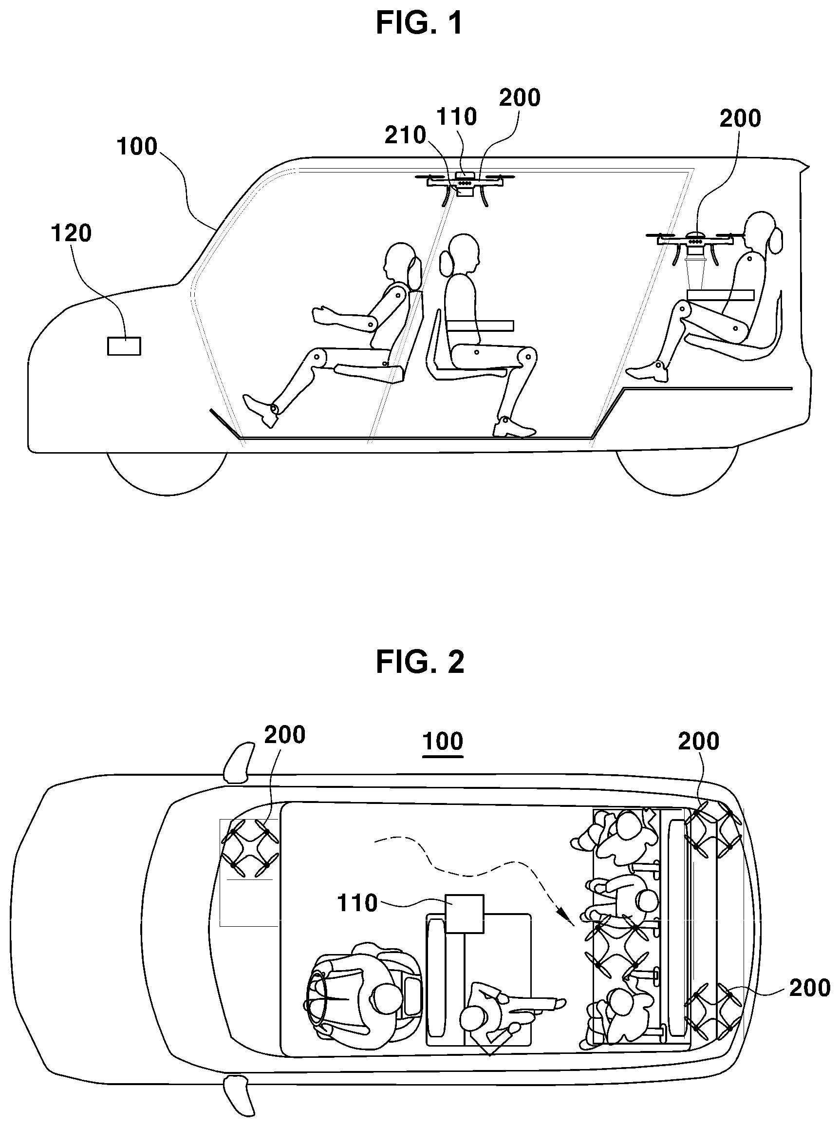 Patent US11814171 — Method of controlling drone inside vehicle — Figure 1