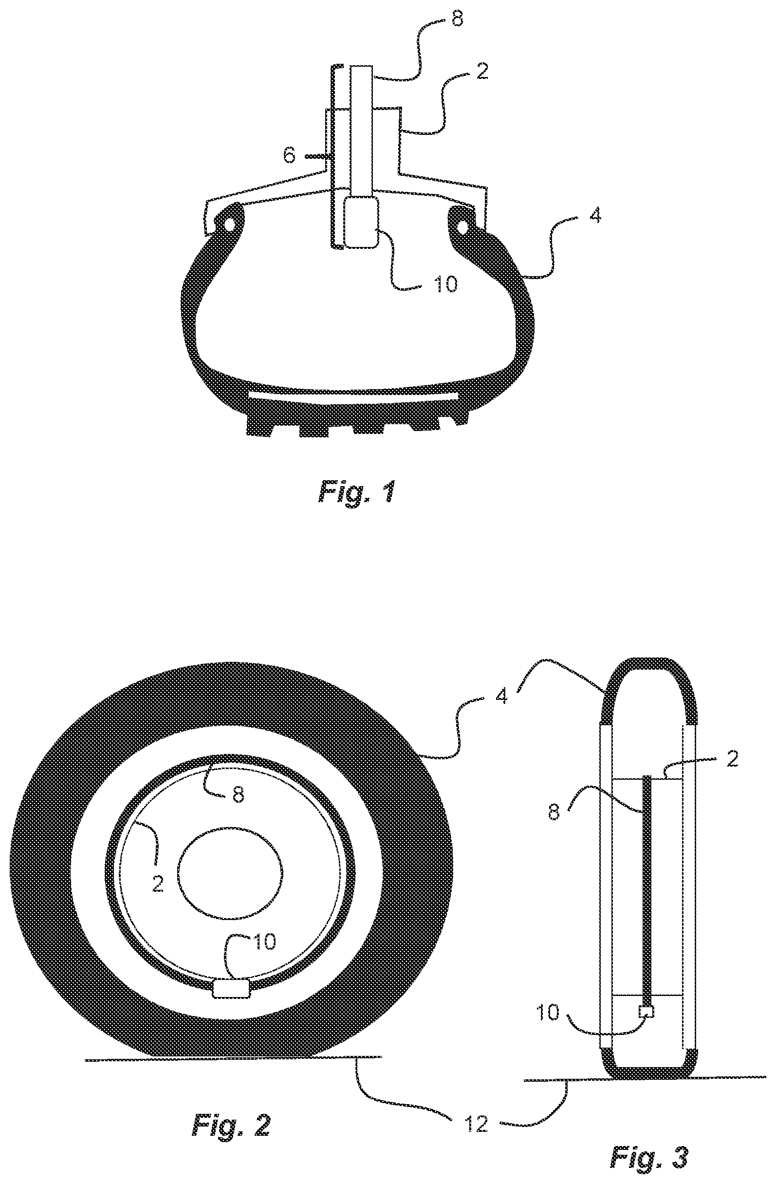 Patent US11814189 — Internal tire and/or wheel monitoring device and method — Figure 1