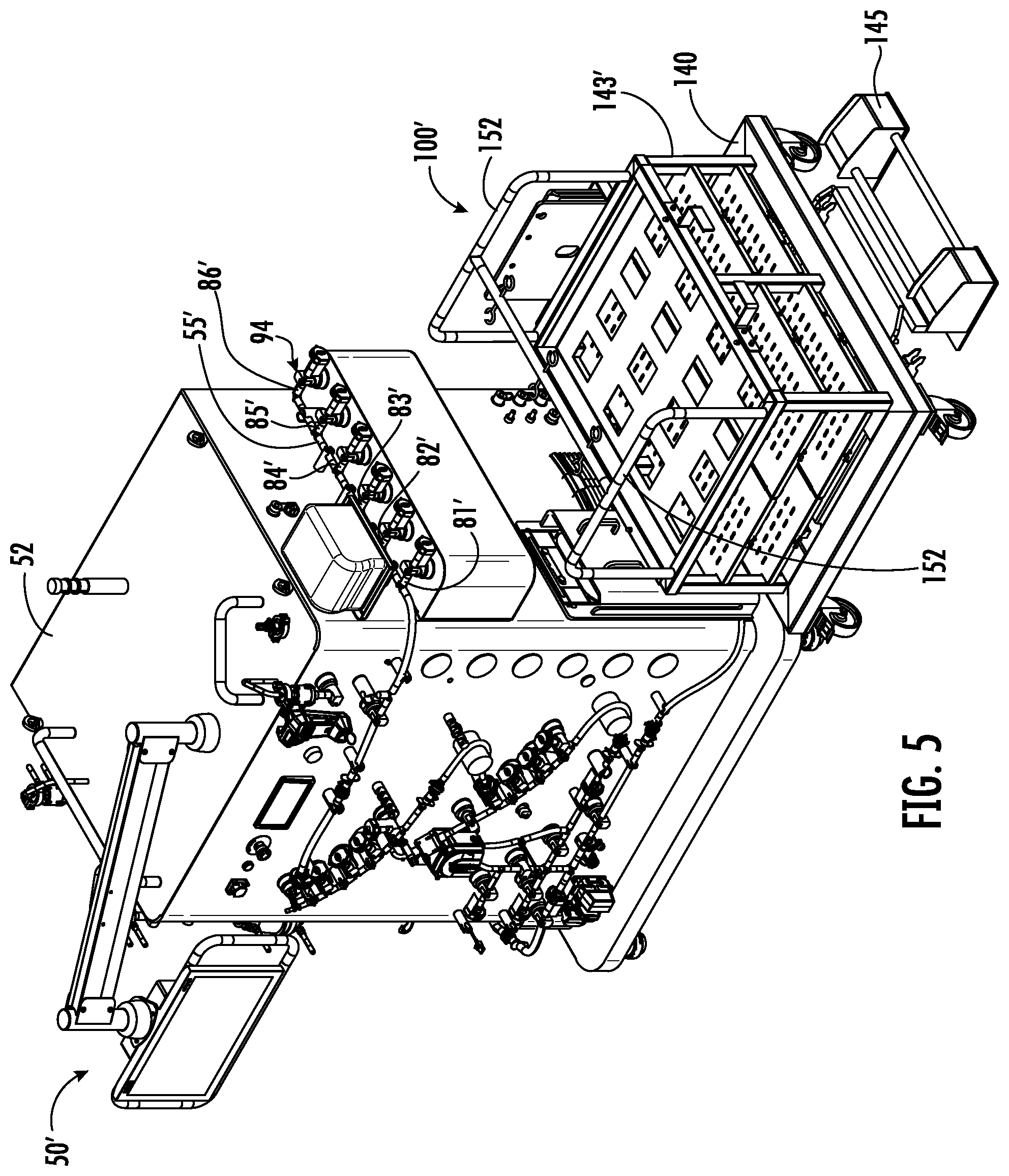 Patent US11814200 Figure 5 – Fluid distribution system with single use manifold assembly for scaled filling