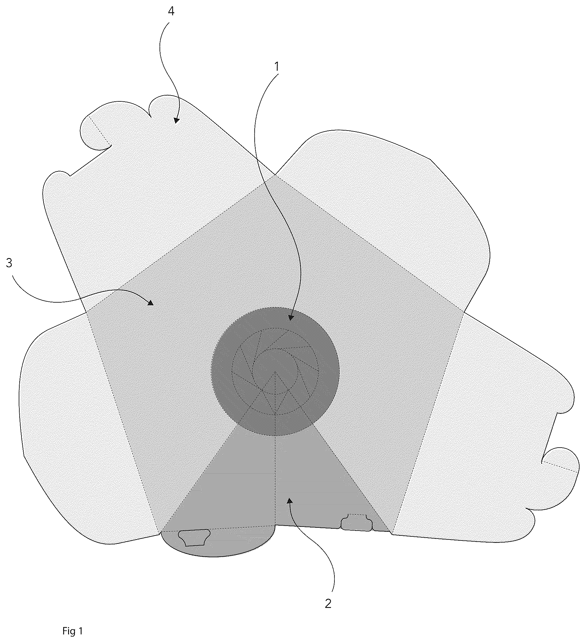Patent US11814220 — Square liquids retaining bowl-type folded container — Figure 1
