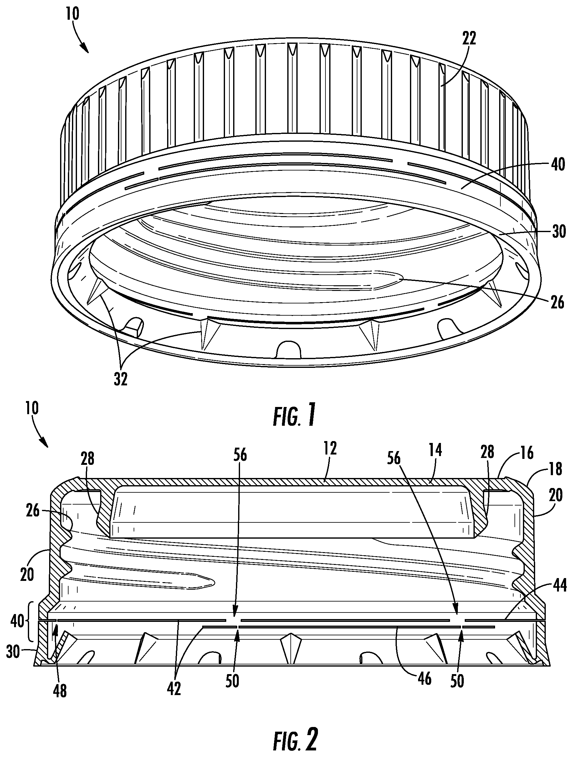 Patent US11814224 Figure 1 – Closure with hinge