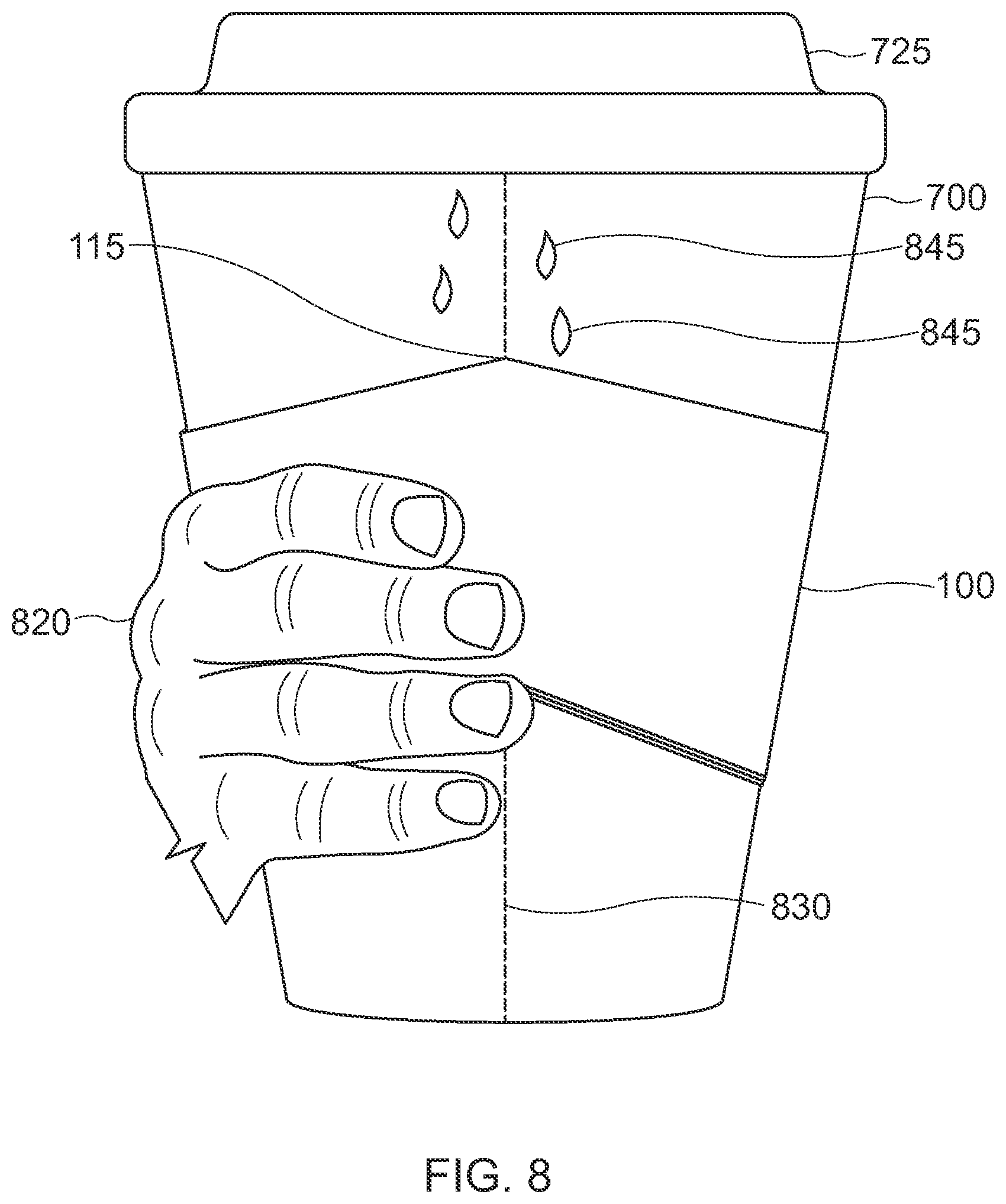 Patent US11814236 Figure 8 – Sleeve for cups and other containers