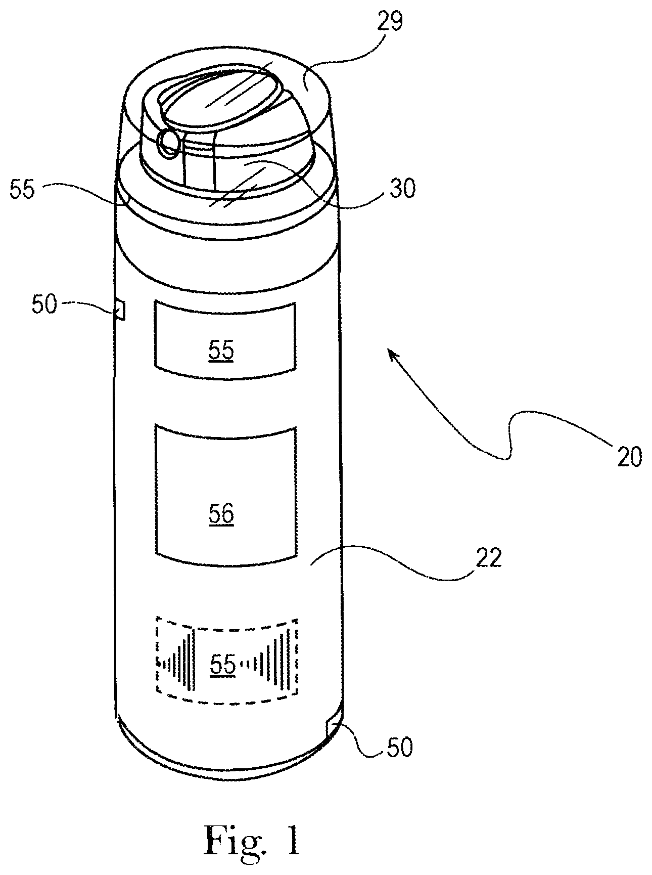 Patent US11814239 — Heating of products in an aerosol dispenser and aerosol dispenser containing such heated products — Figure 1
